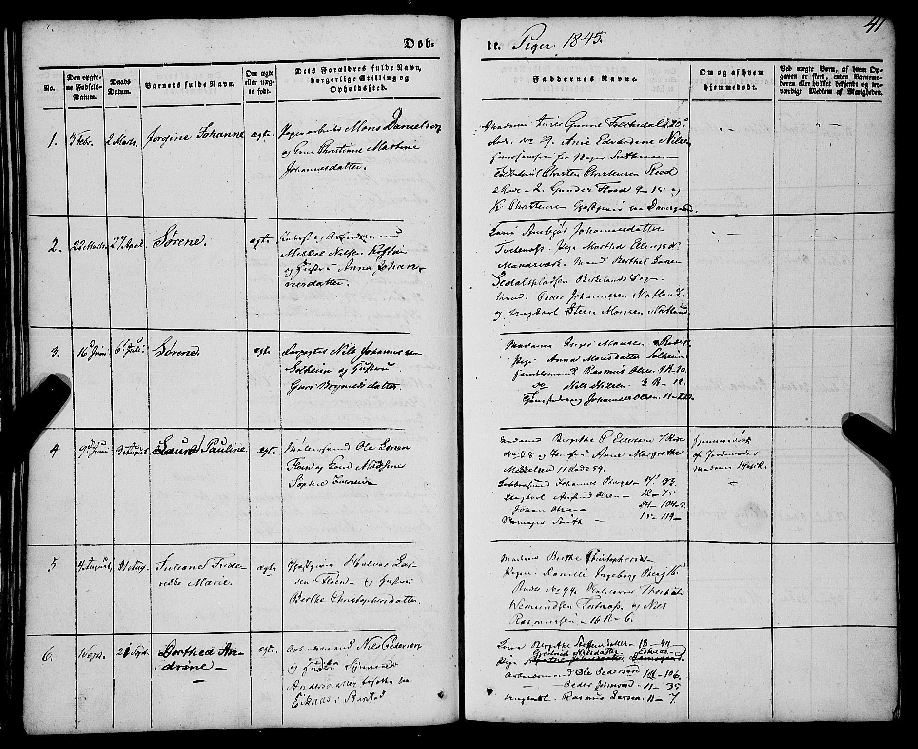 St. Jørgens hospital og Årstad sokneprestembete, AV/SAB-A-99934: Parish register (official) no. A 4, 1844-1863, p. 41