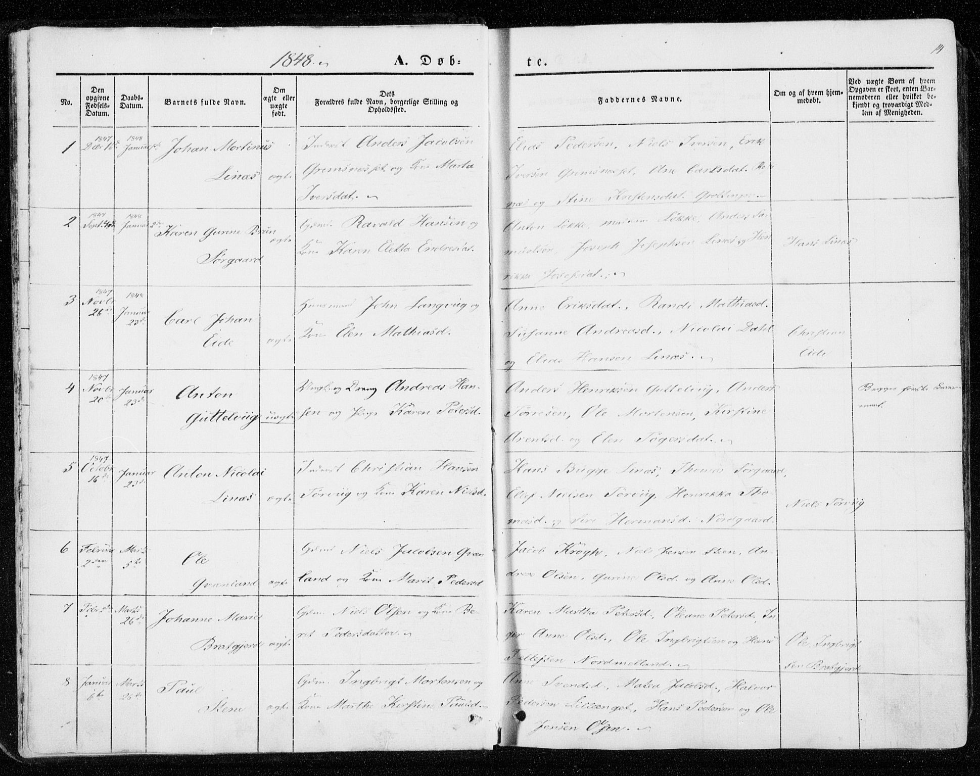 Ministerialprotokoller, klokkerbøker og fødselsregistre - Sør-Trøndelag, SAT/A-1456/657/L0704: Parish register (official) no. 657A05, 1846-1857, p. 14