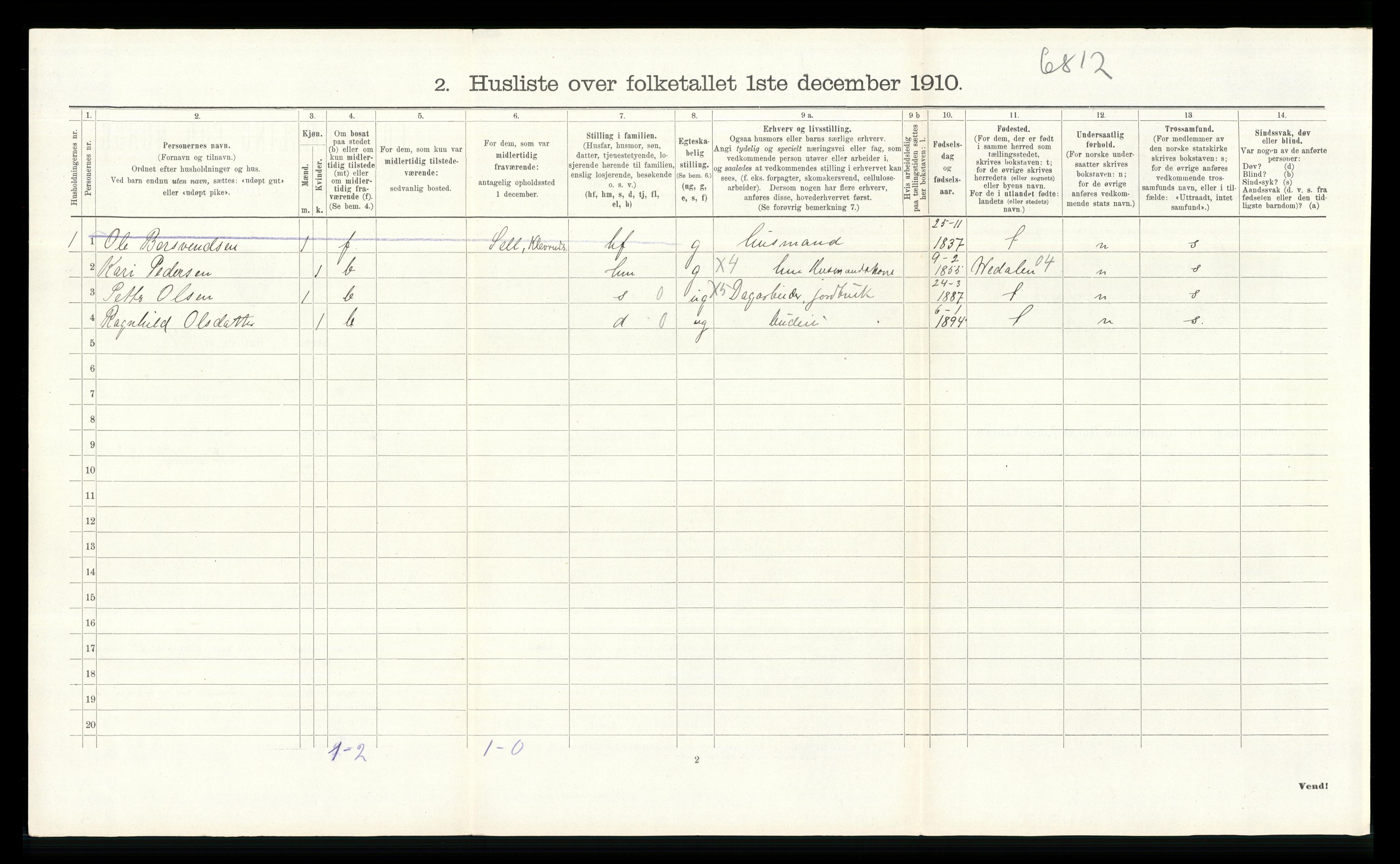 RA, 1910 census for Sel, 1910, p. 105