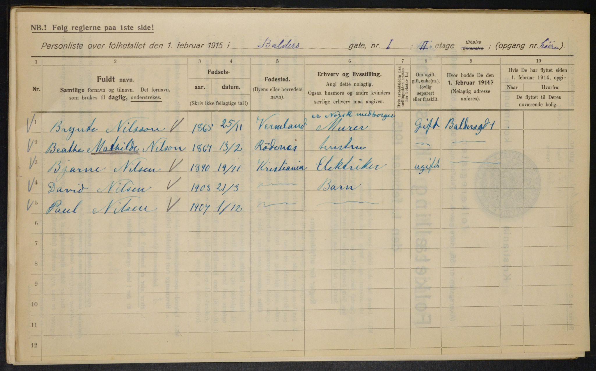 OBA, Municipal Census 1915 for Kristiania, 1915, p. 3114