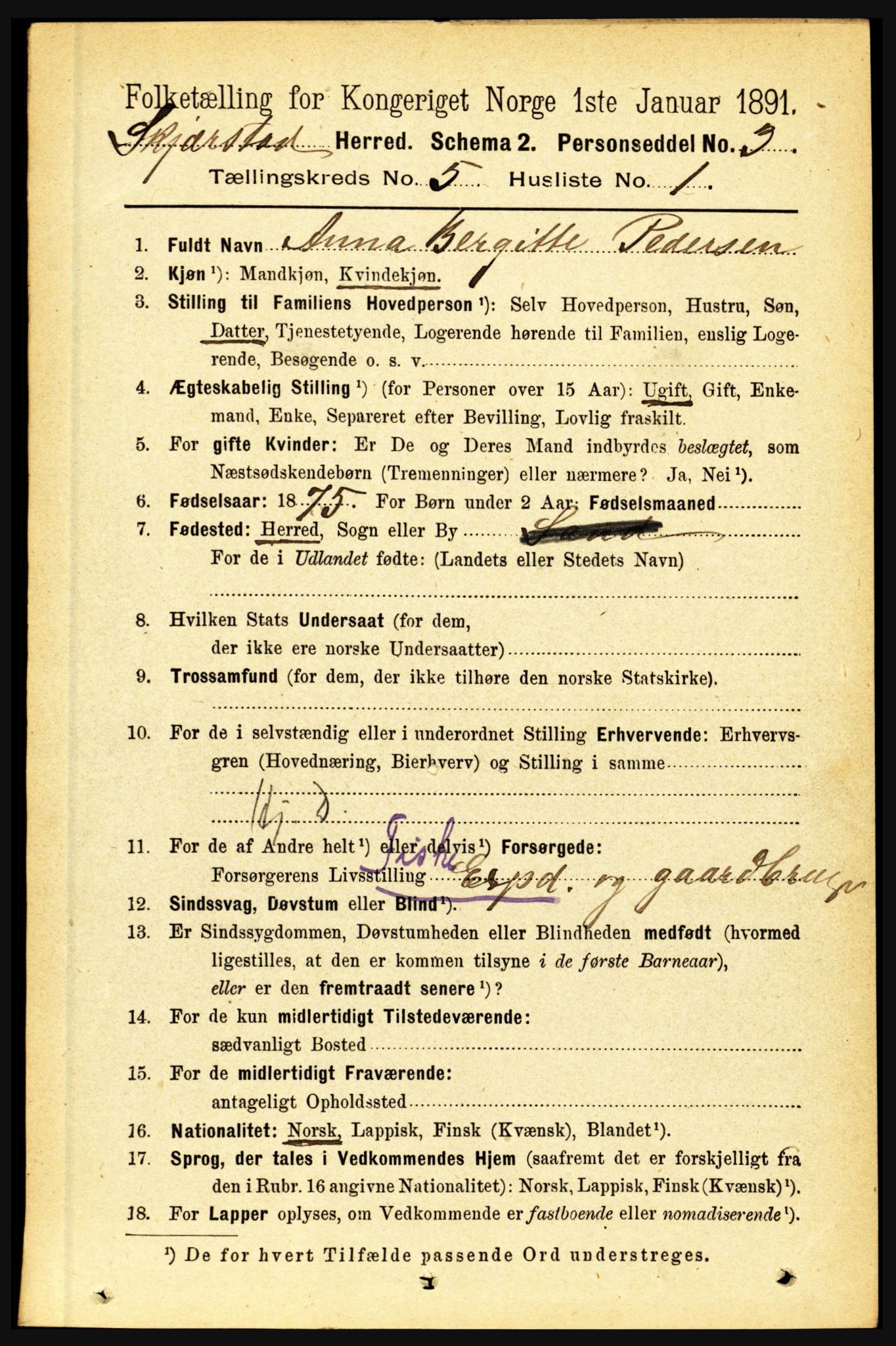 RA, 1891 census for 1842 Skjerstad, 1891, p. 1474