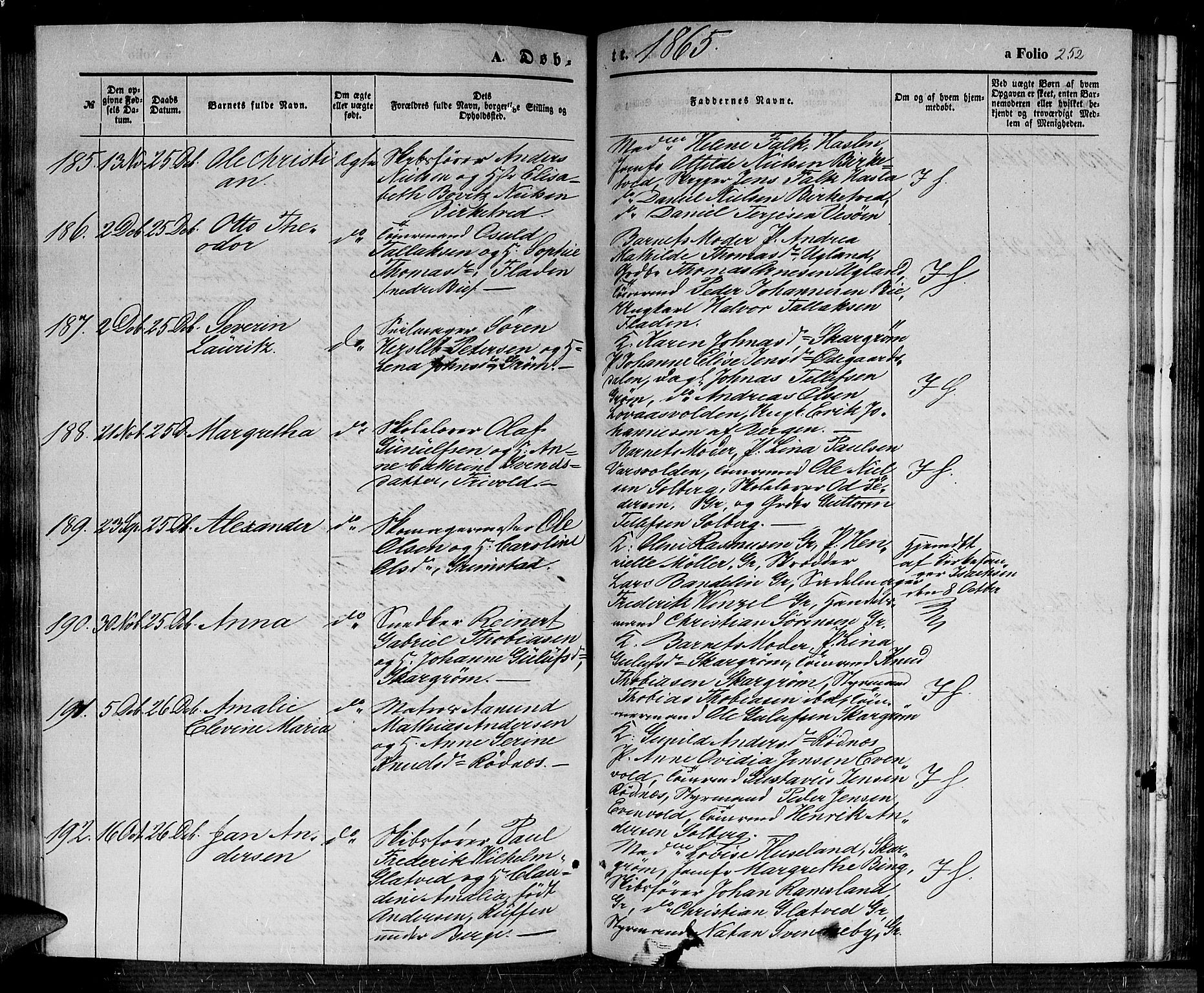 Fjære sokneprestkontor, SAK/1111-0011/F/Fb/L0008: Parish register (copy) no. B 8, 1854-1867, p. 252