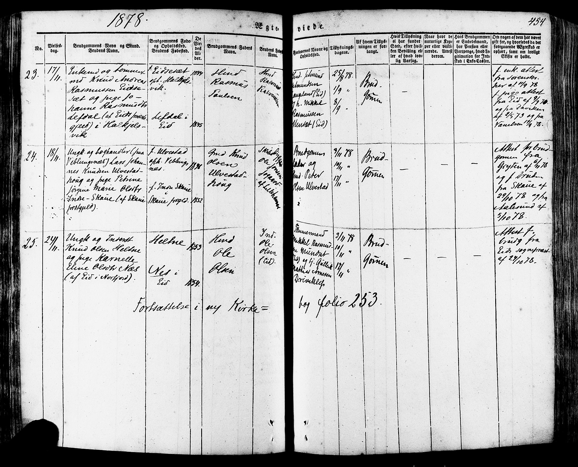 Ministerialprotokoller, klokkerbøker og fødselsregistre - Møre og Romsdal, SAT/A-1454/511/L0140: Parish register (official) no. 511A07, 1851-1878, p. 454