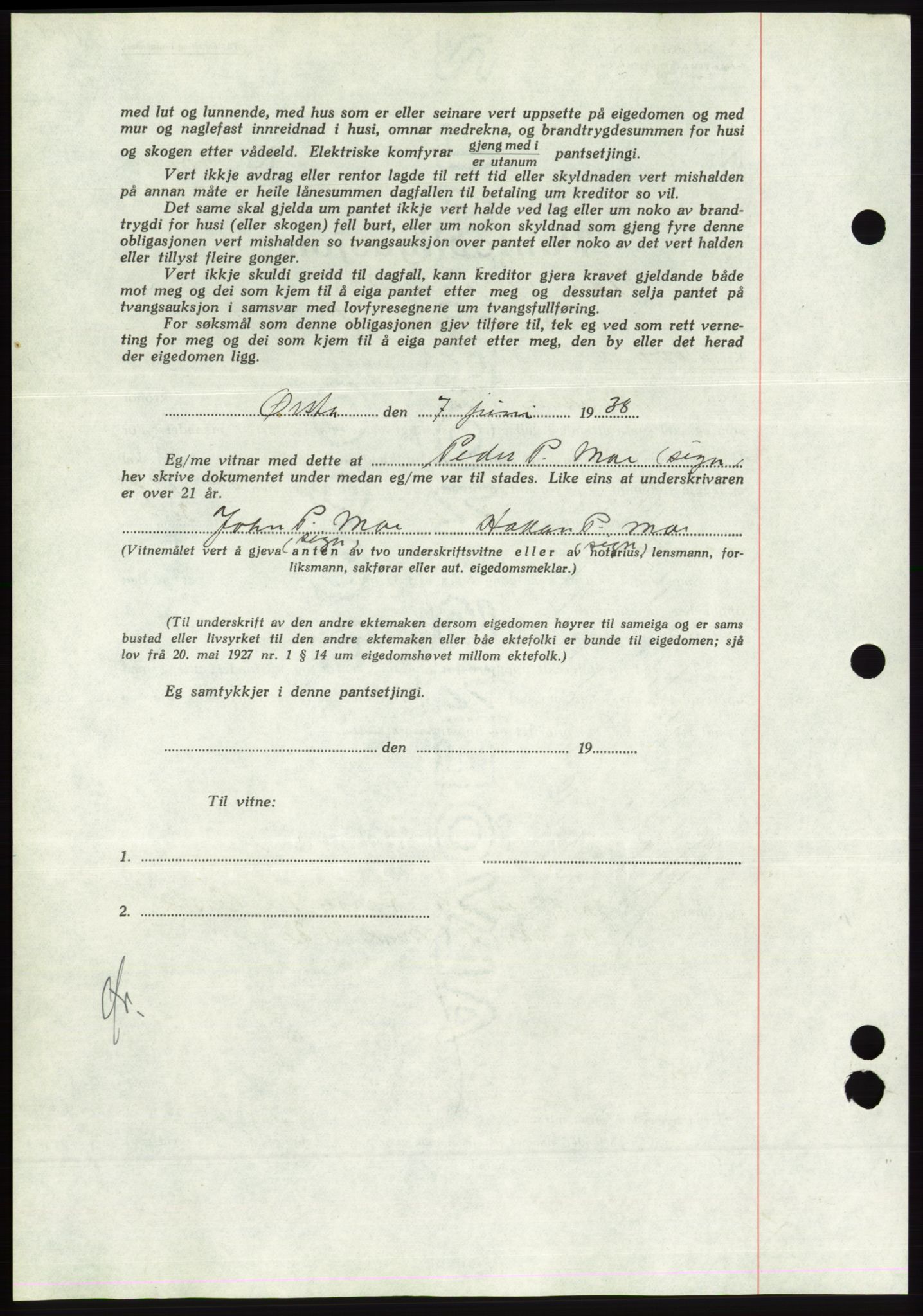 Søre Sunnmøre sorenskriveri, AV/SAT-A-4122/1/2/2C/L0066: Mortgage book no. 60, 1938-1938, Diary no: : 1235/1938