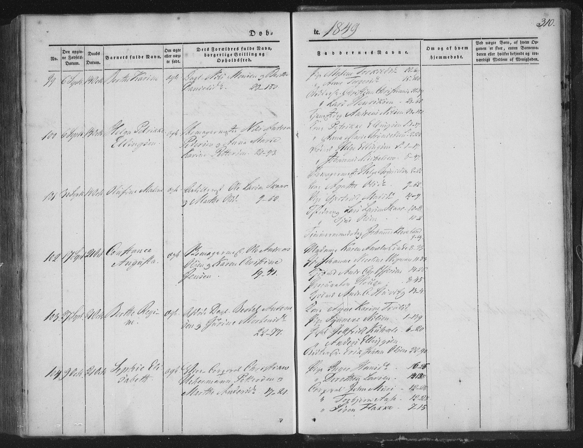 Korskirken sokneprestembete, AV/SAB-A-76101/H/Haa/L0016: Parish register (official) no. B 2, 1841-1851, p. 310