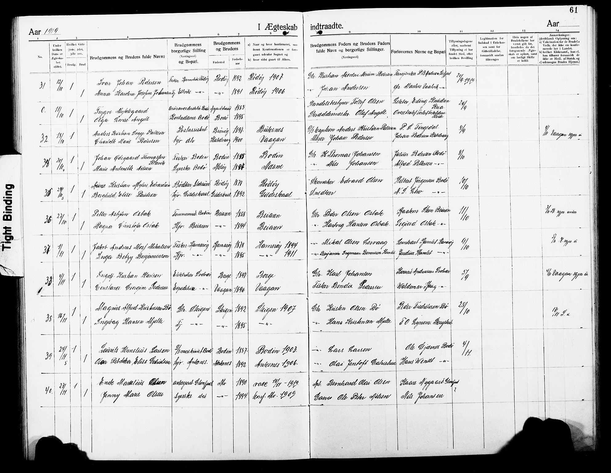 Ministerialprotokoller, klokkerbøker og fødselsregistre - Nordland, SAT/A-1459/801/L0035: Parish register (copy) no. 801C10, 1910-1923, p. 61