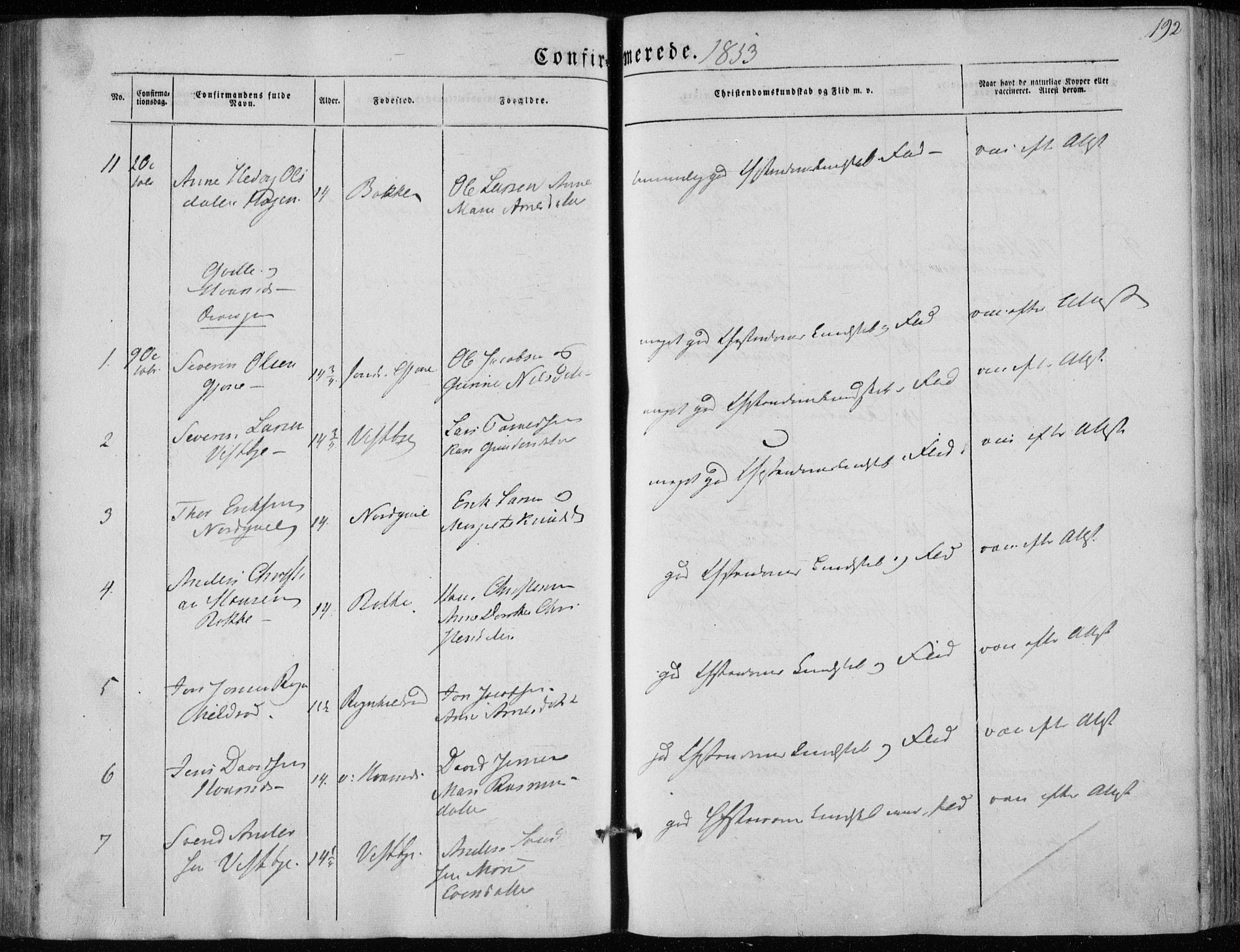 Hedrum kirkebøker, AV/SAKO-A-344/F/Fa/L0006: Parish register (official) no. I 6, 1849-1857, p. 192