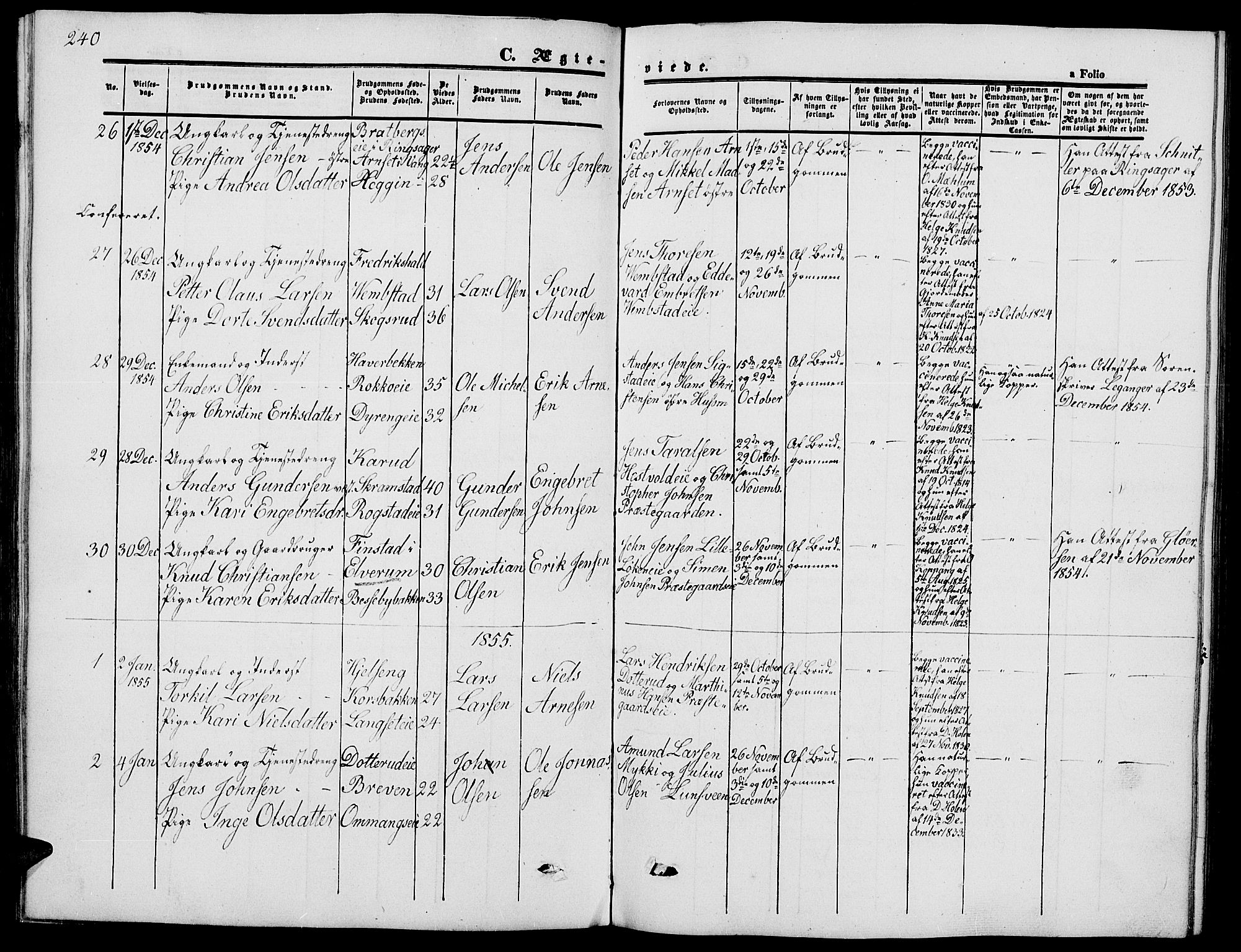 Løten prestekontor, AV/SAH-PREST-022/L/La/L0003: Parish register (copy) no. 3, 1850-1862, p. 240