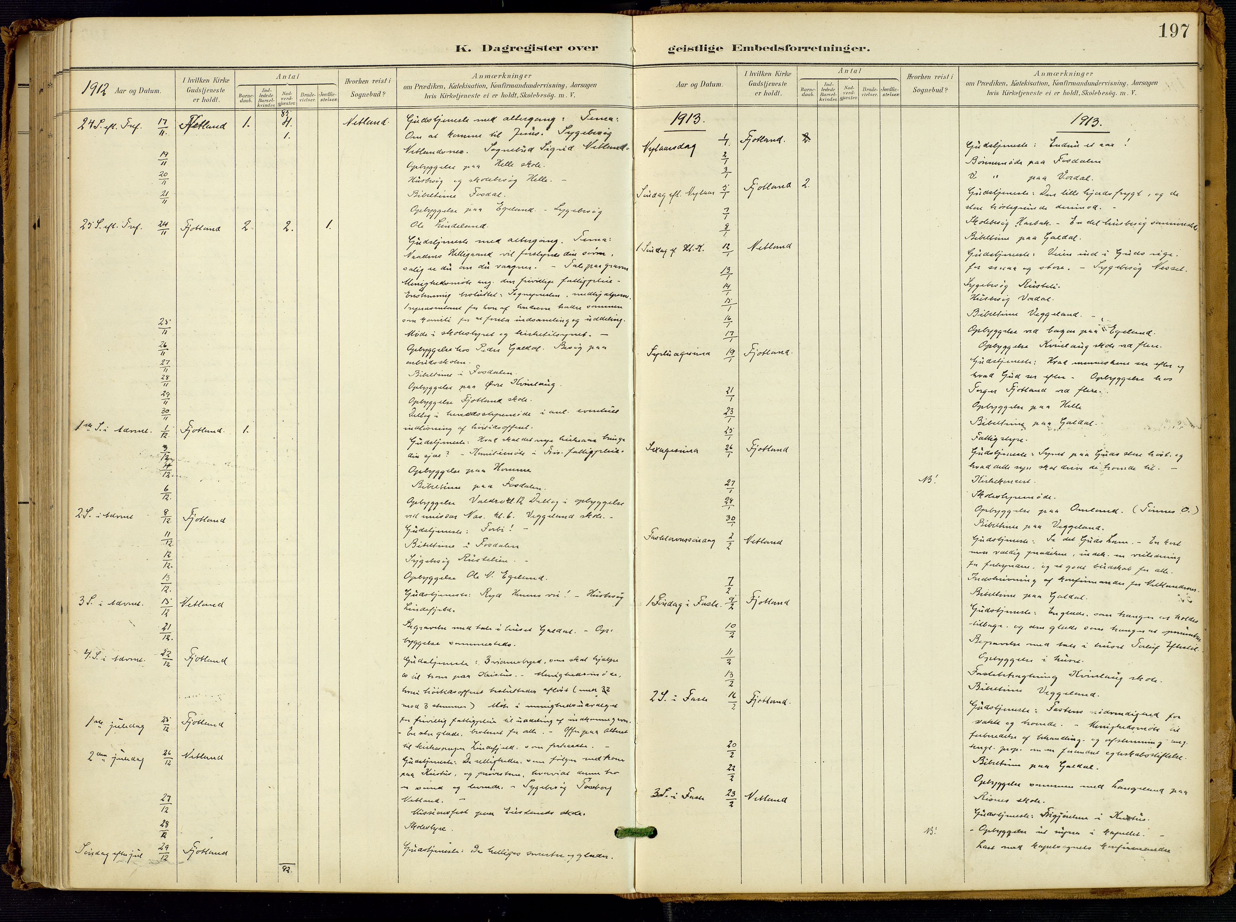 Fjotland sokneprestkontor, AV/SAK-1111-0010/F/Fa/L0003: Parish register (official) no. A 3, 1899-1917, p. 197