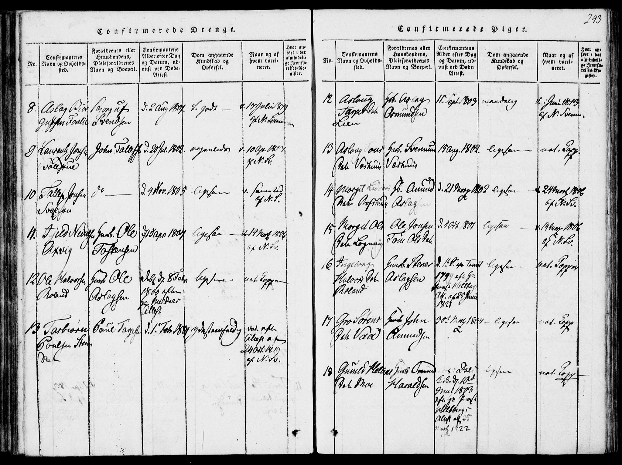 Rauland kirkebøker, AV/SAKO-A-292/G/Ga/L0001: Parish register (copy) no. I 1, 1814-1843, p. 243