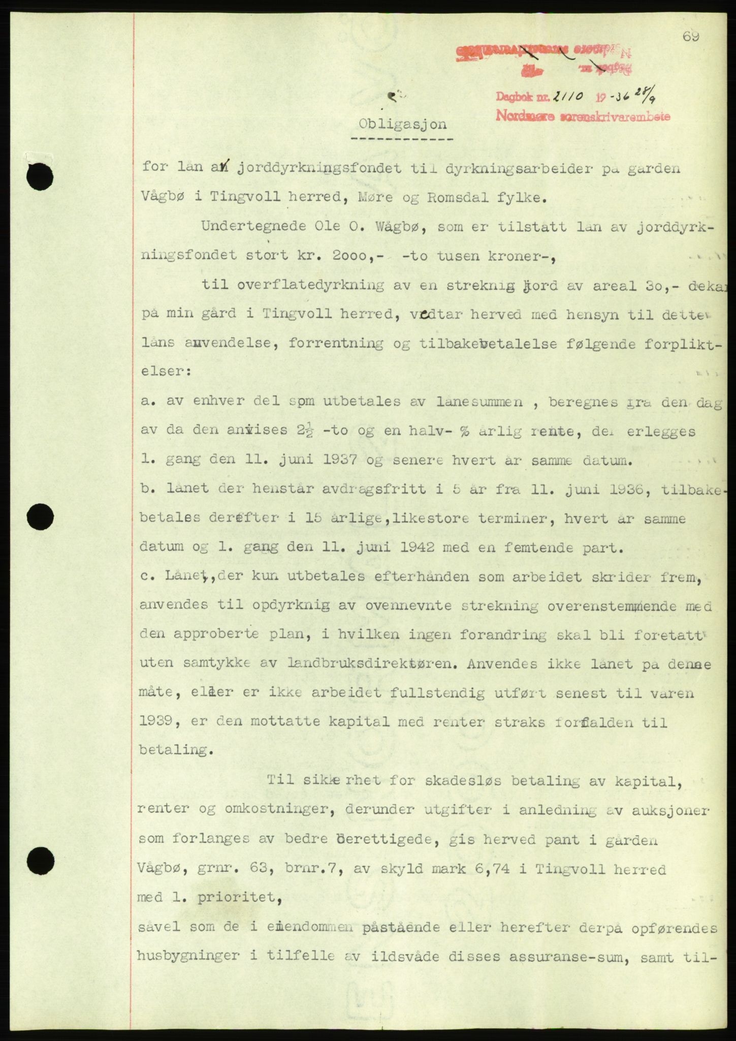 Nordmøre sorenskriveri, AV/SAT-A-4132/1/2/2Ca/L0090: Mortgage book no. B80, 1936-1937, Diary no: : 2110/1936