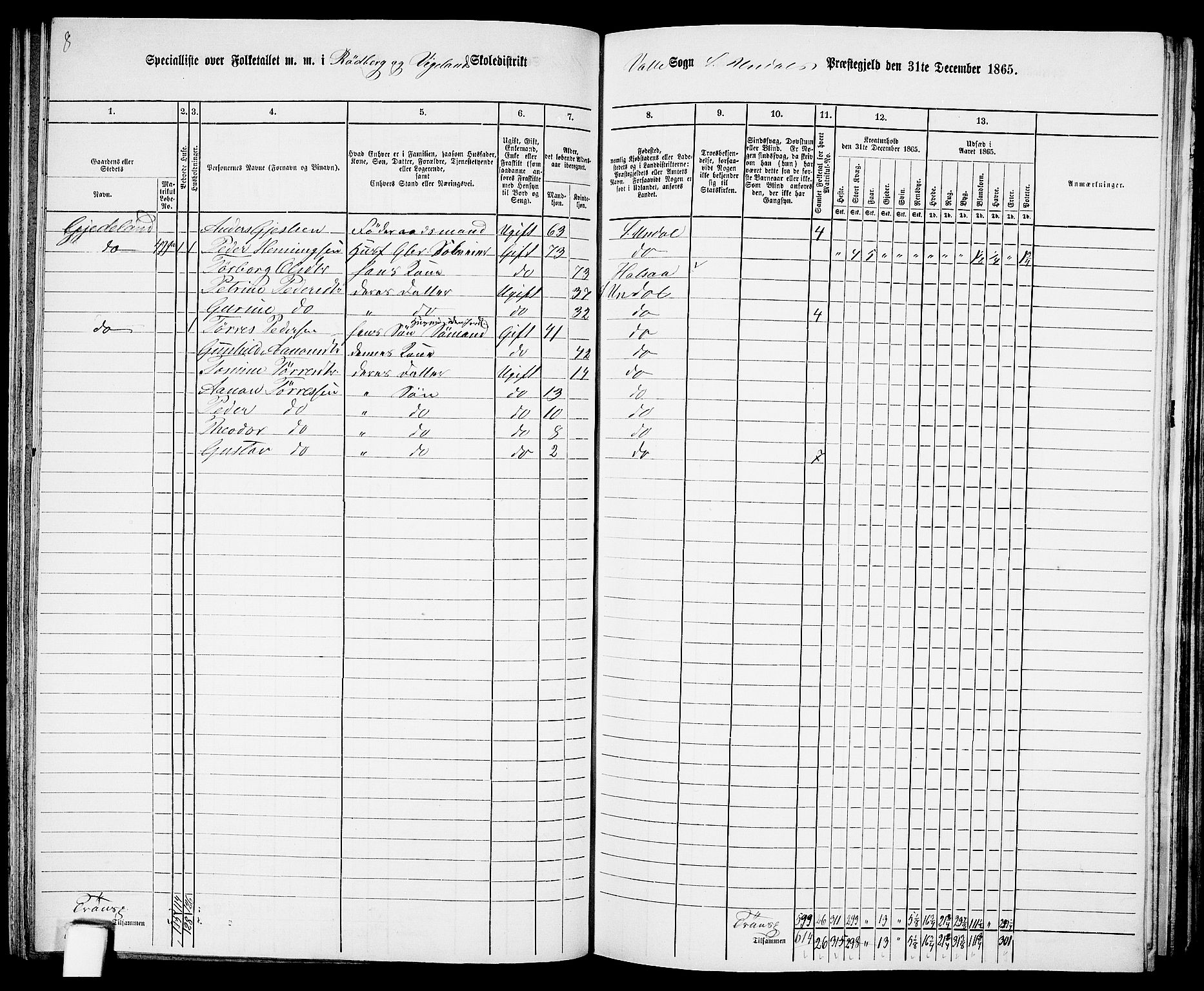 RA, 1865 census for Sør-Audnedal, 1865, p. 101