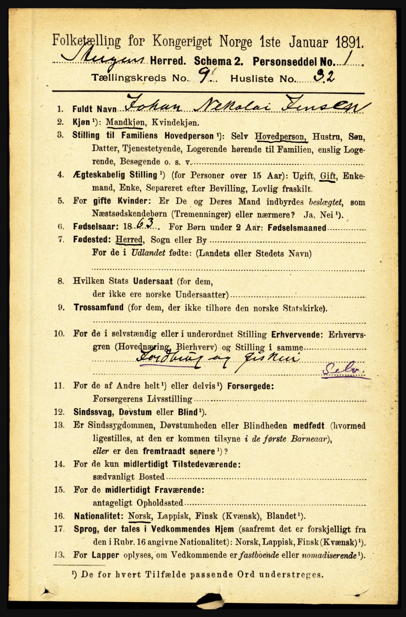 RA, 1891 census for 1848 Steigen, 1891, p. 3228