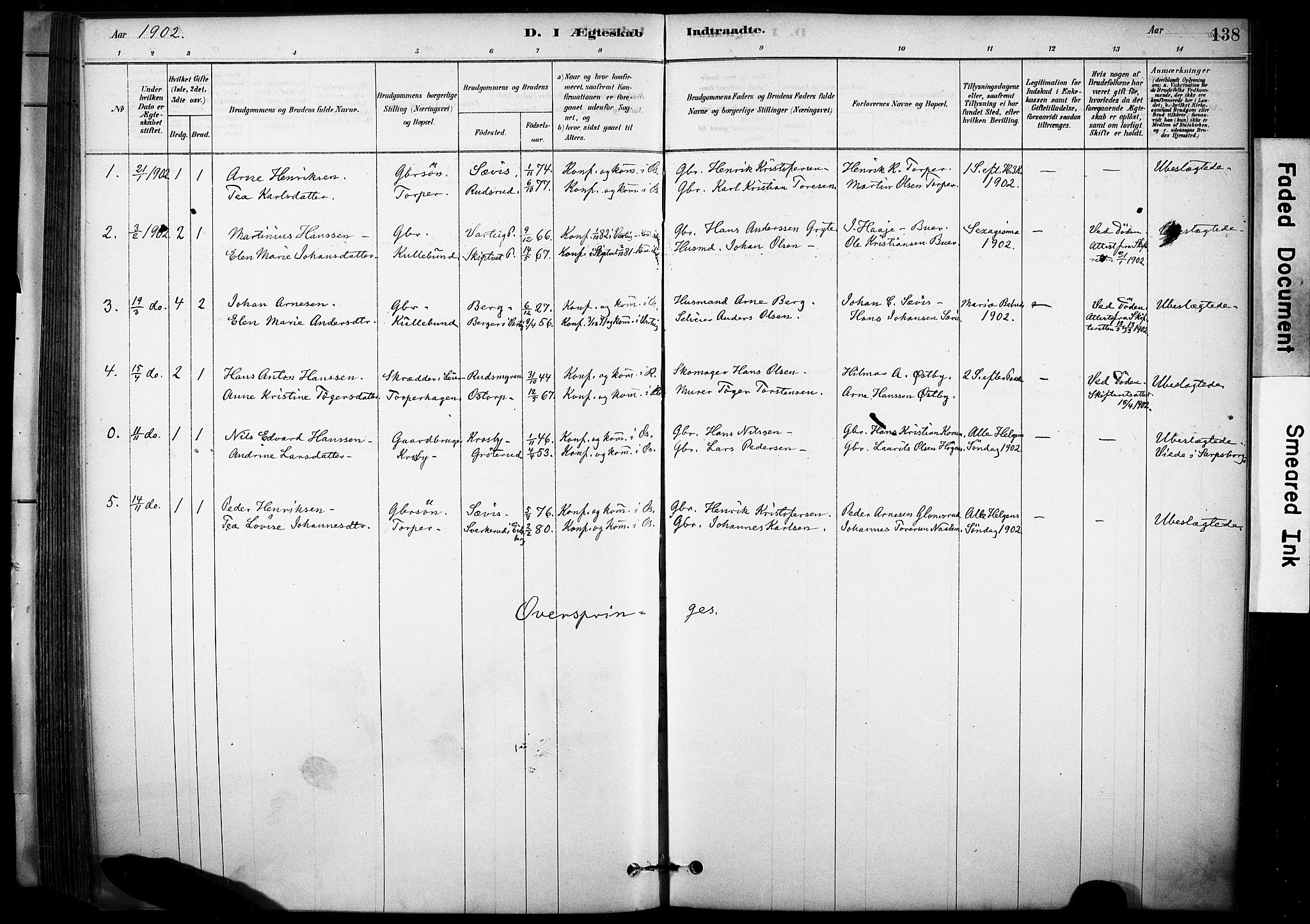 Rakkestad prestekontor Kirkebøker, AV/SAO-A-2008/F/Fc/L0001: Parish register (official) no. III 1, 1878-1905, p. 138