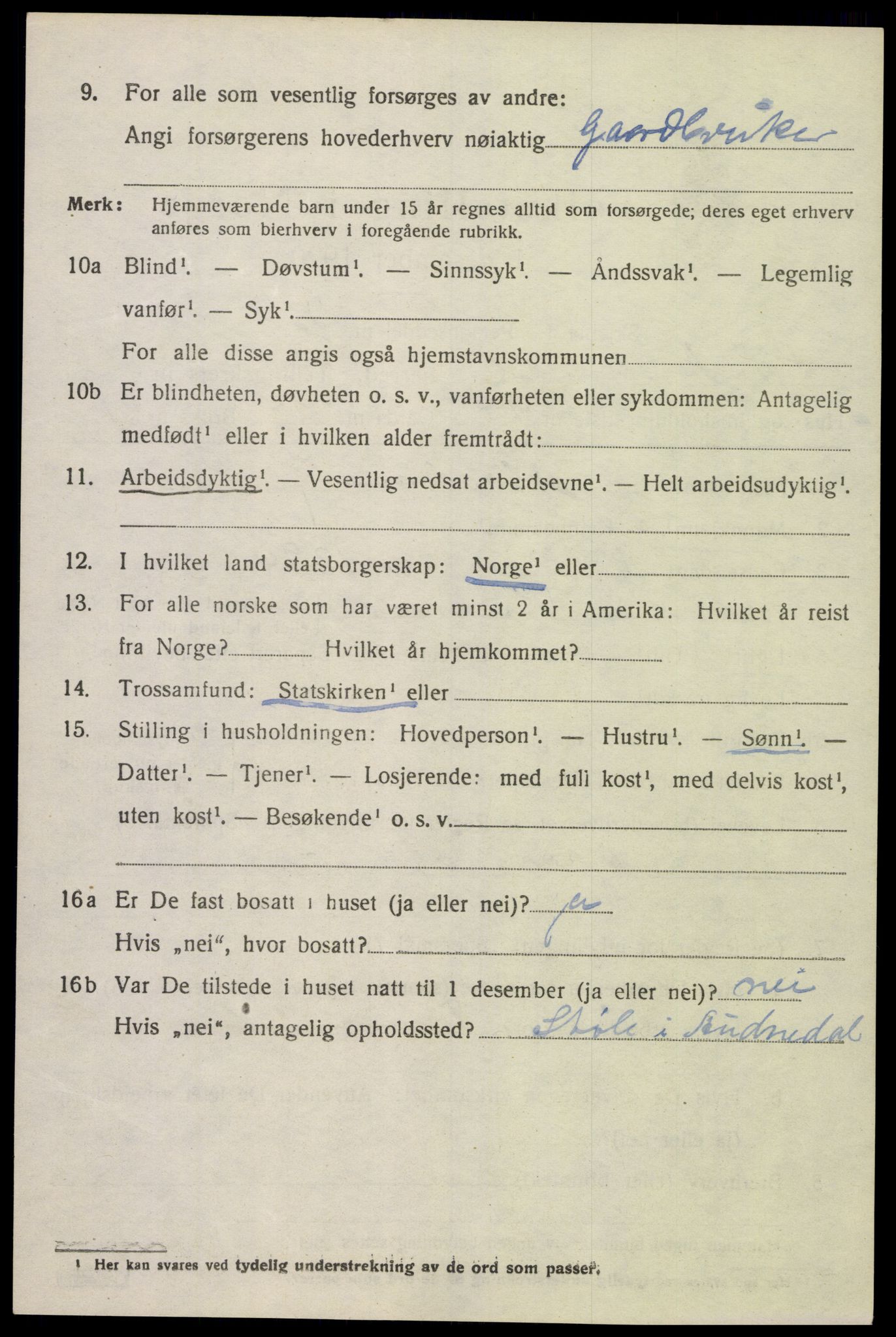 SAK, 1920 census for Sør-Audnedal, 1920, p. 6524