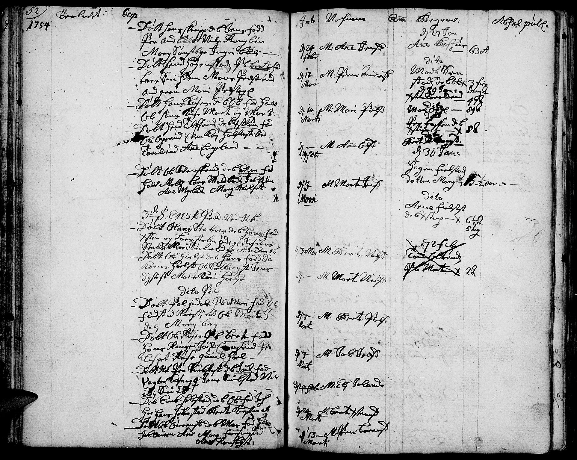 Toten prestekontor, SAH/PREST-102/H/Ha/Haa/L0004: Parish register (official) no. 4, 1751-1761, p. 52