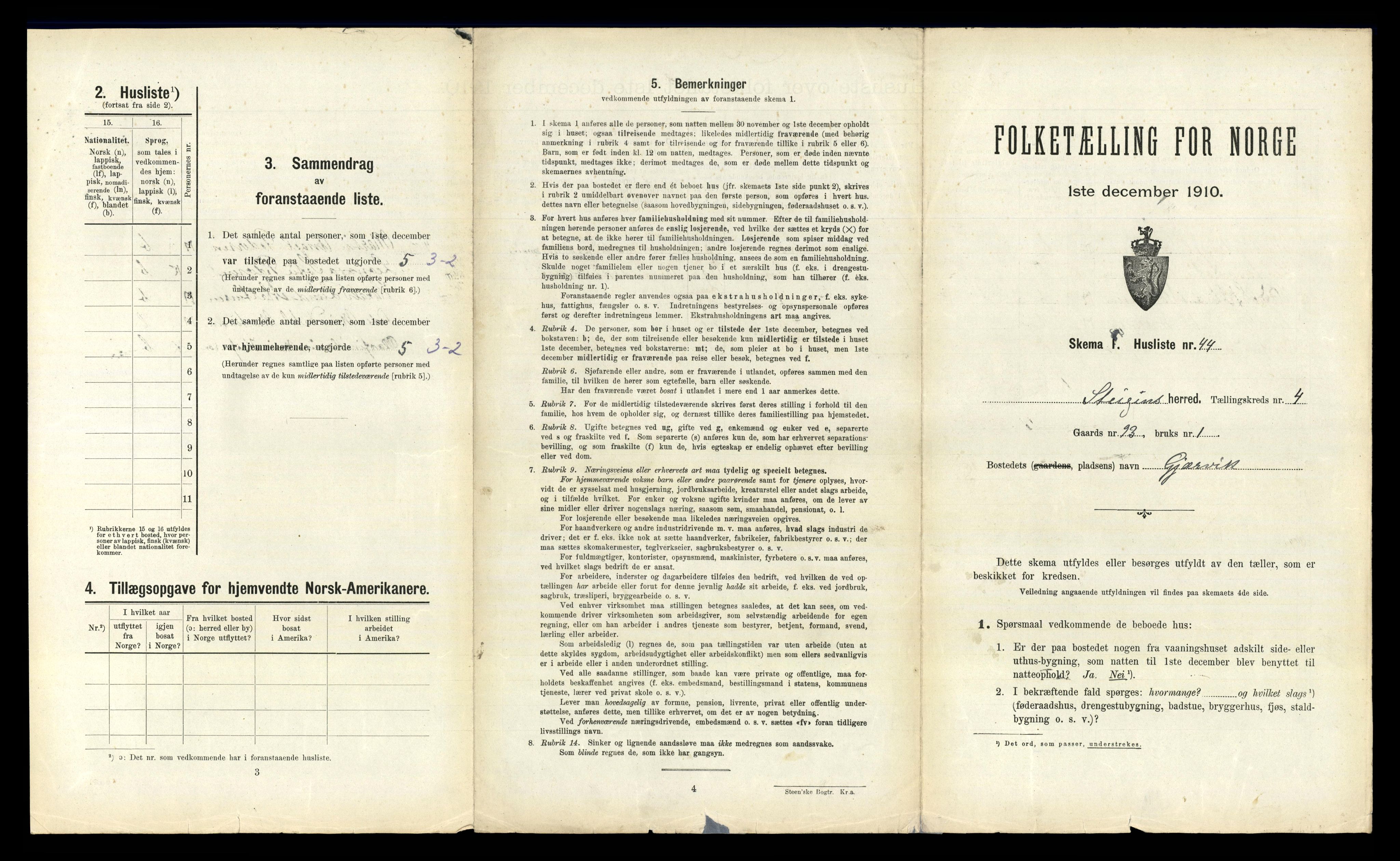 RA, 1910 census for Steigen, 1910, p. 349