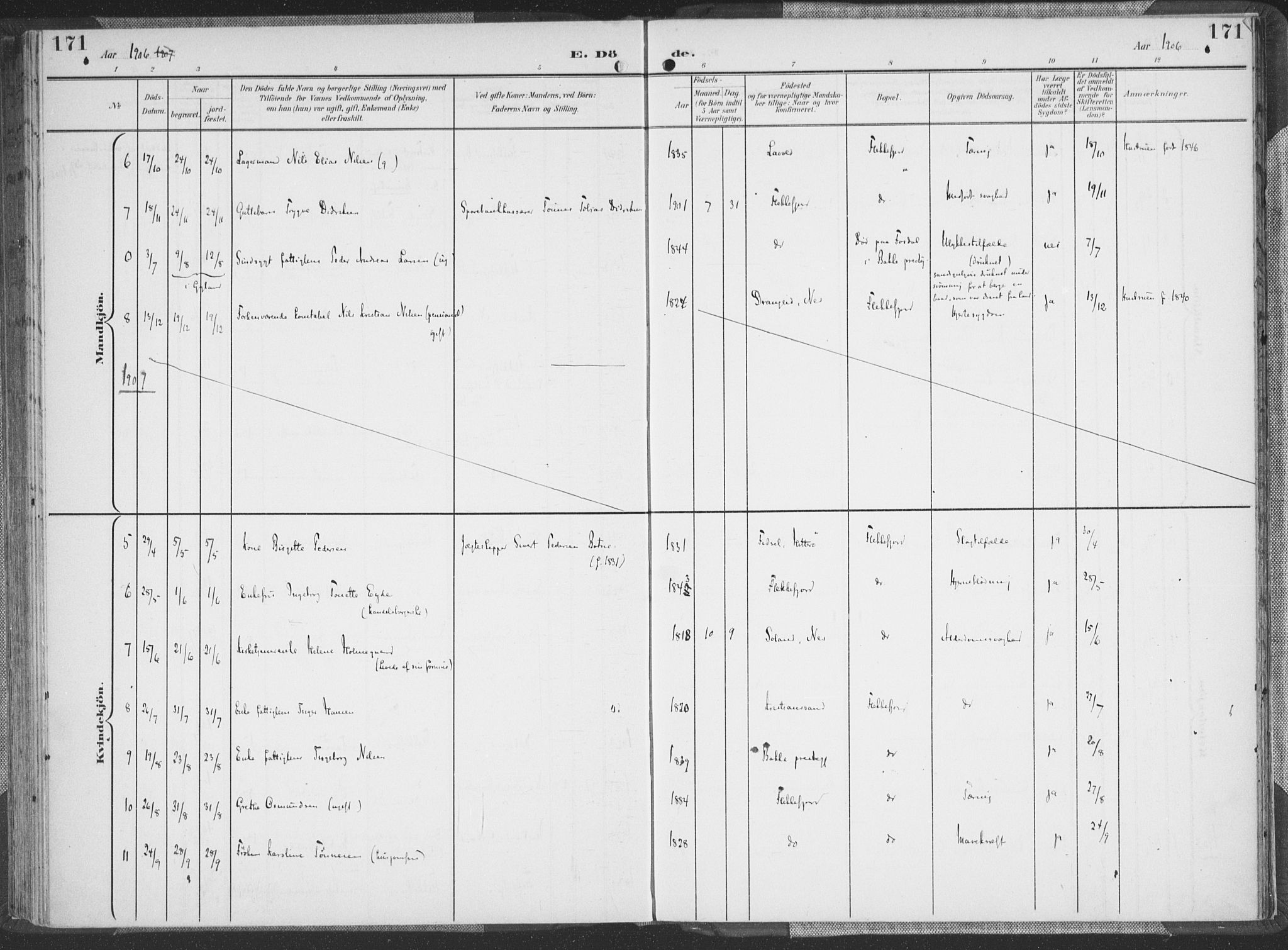 Flekkefjord sokneprestkontor, SAK/1111-0012/F/Fa/Faa/L0002: Parish register (official) no. A 2, 1900-1912, p. 171