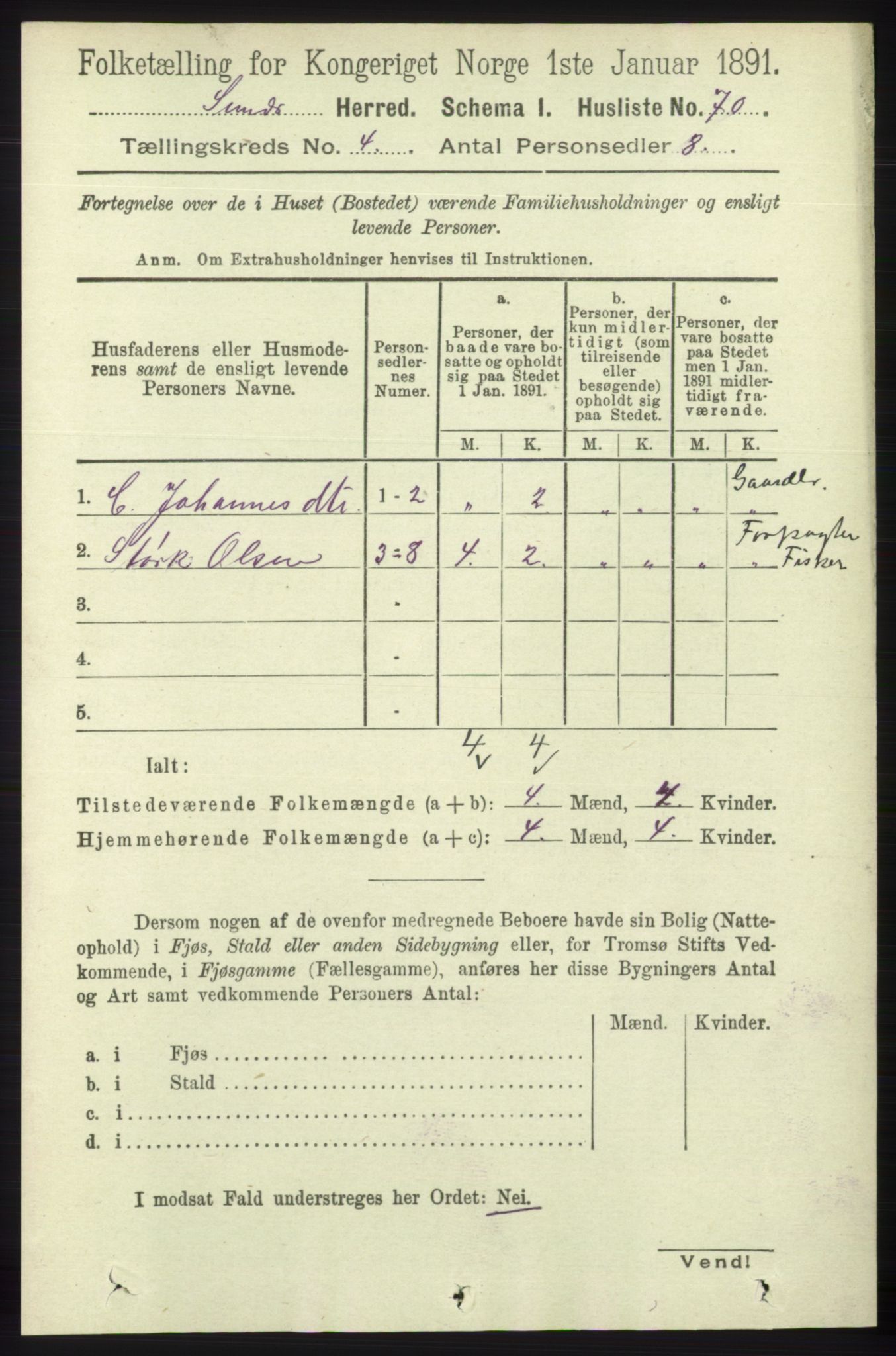 RA, 1891 census for 1245 Sund, 1891, p. 1846