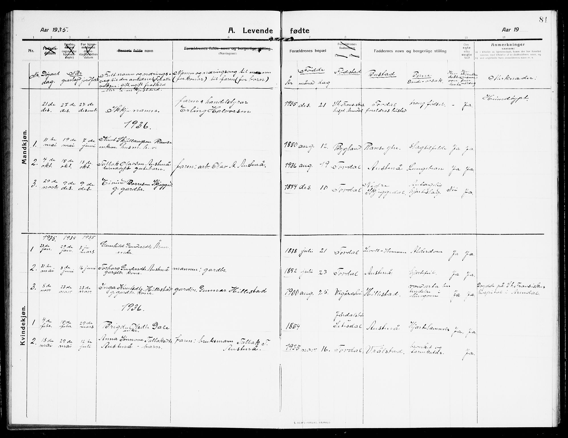 Åmli sokneprestkontor, SAK/1111-0050/F/Fb/Fbb/L0003: Parish register (copy) no. B 3, 1906-1941, p. 81