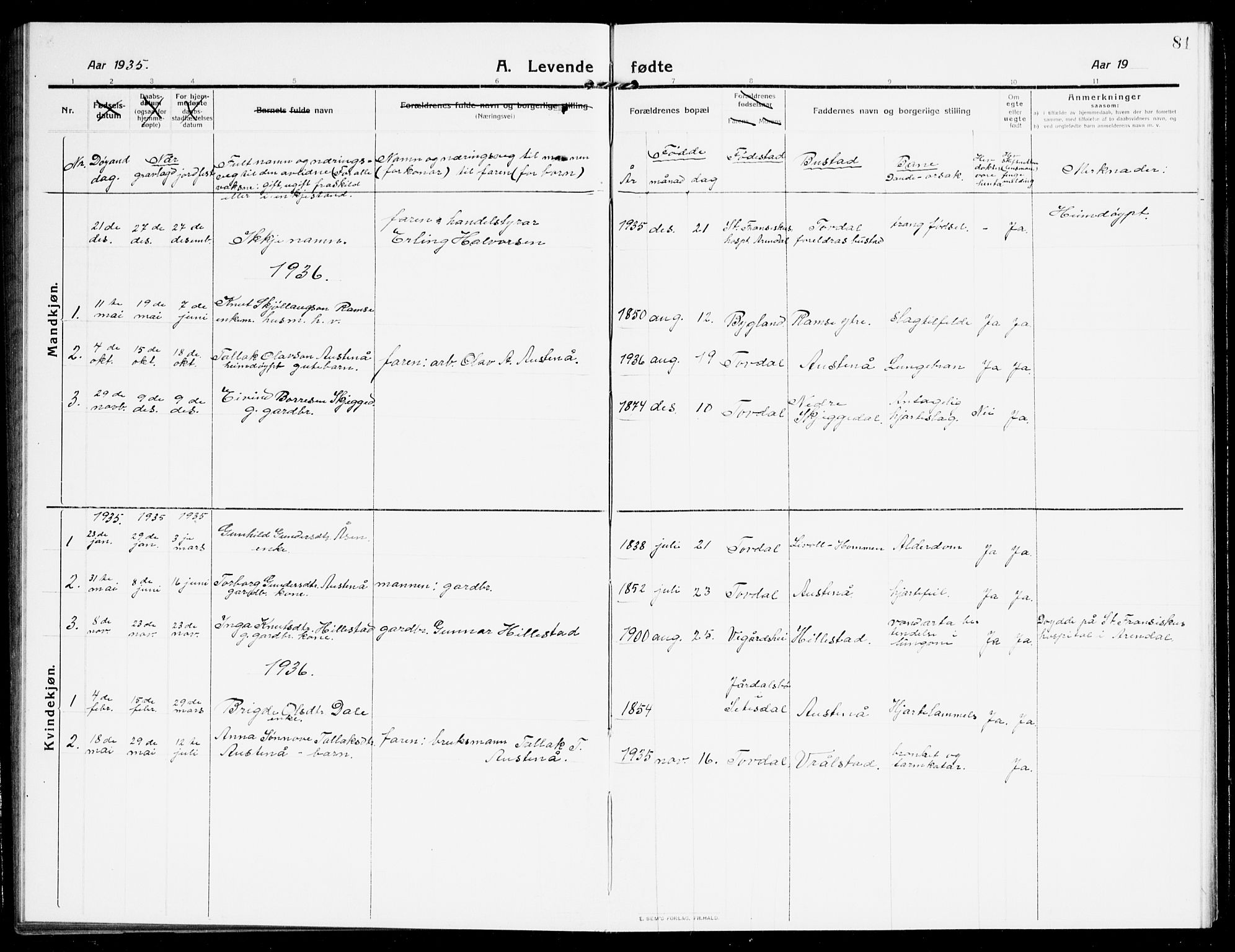 Åmli sokneprestkontor, AV/SAK-1111-0050/F/Fb/Fbb/L0003: Parish register (copy) no. B 3, 1906-1941, p. 81