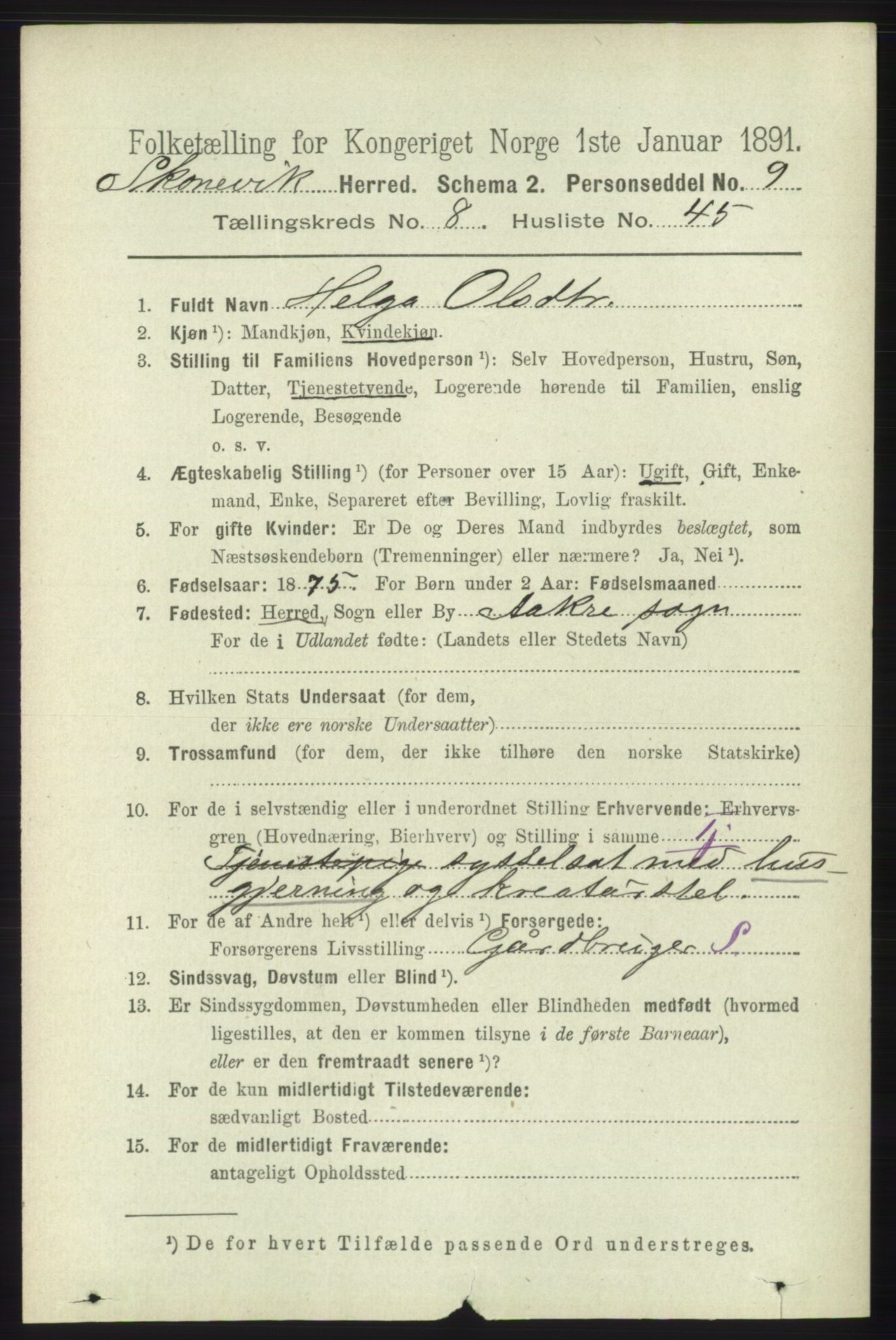 RA, 1891 census for 1212 Skånevik, 1891, p. 2468