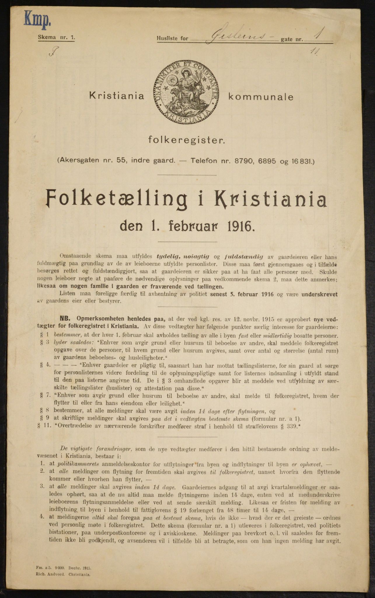 OBA, Municipal Census 1916 for Kristiania, 1916, p. 133965