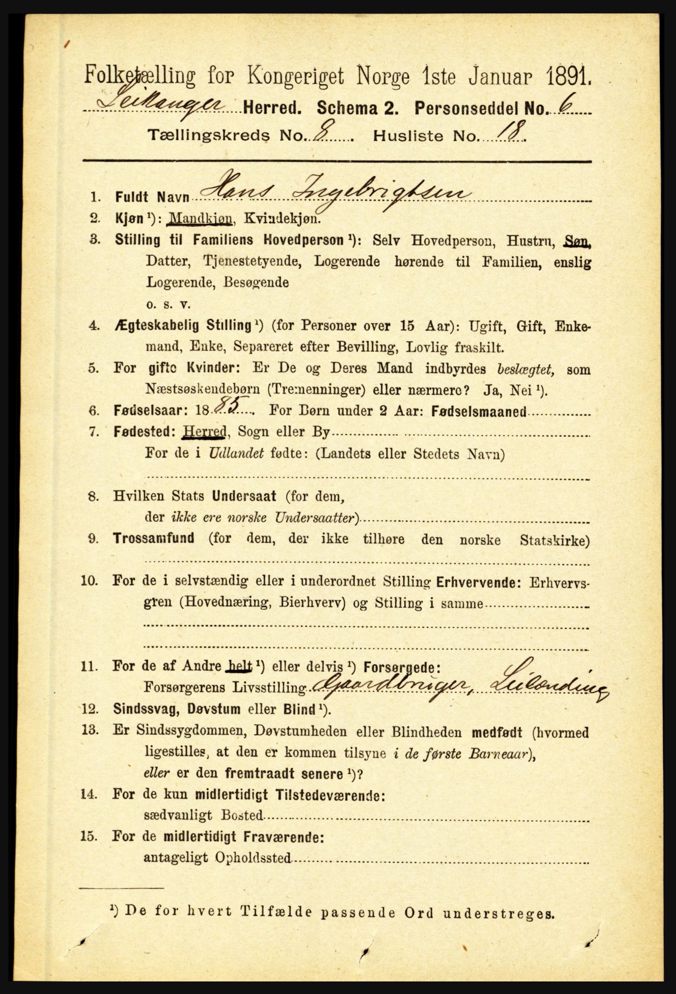 RA, 1891 census for 1419 Leikanger, 1891, p. 1730