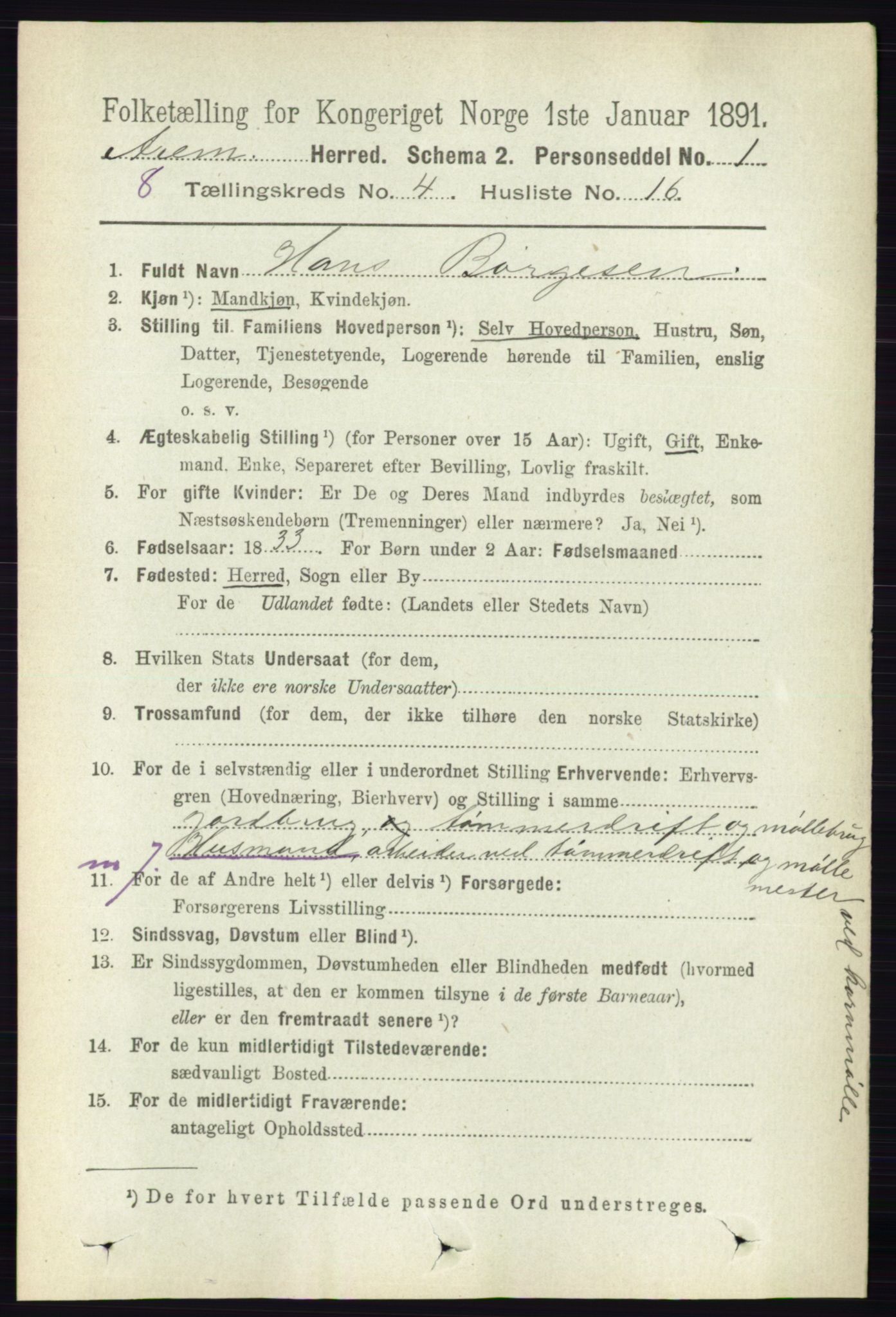 RA, 1891 census for 0118 Aremark, 1891, p. 2019