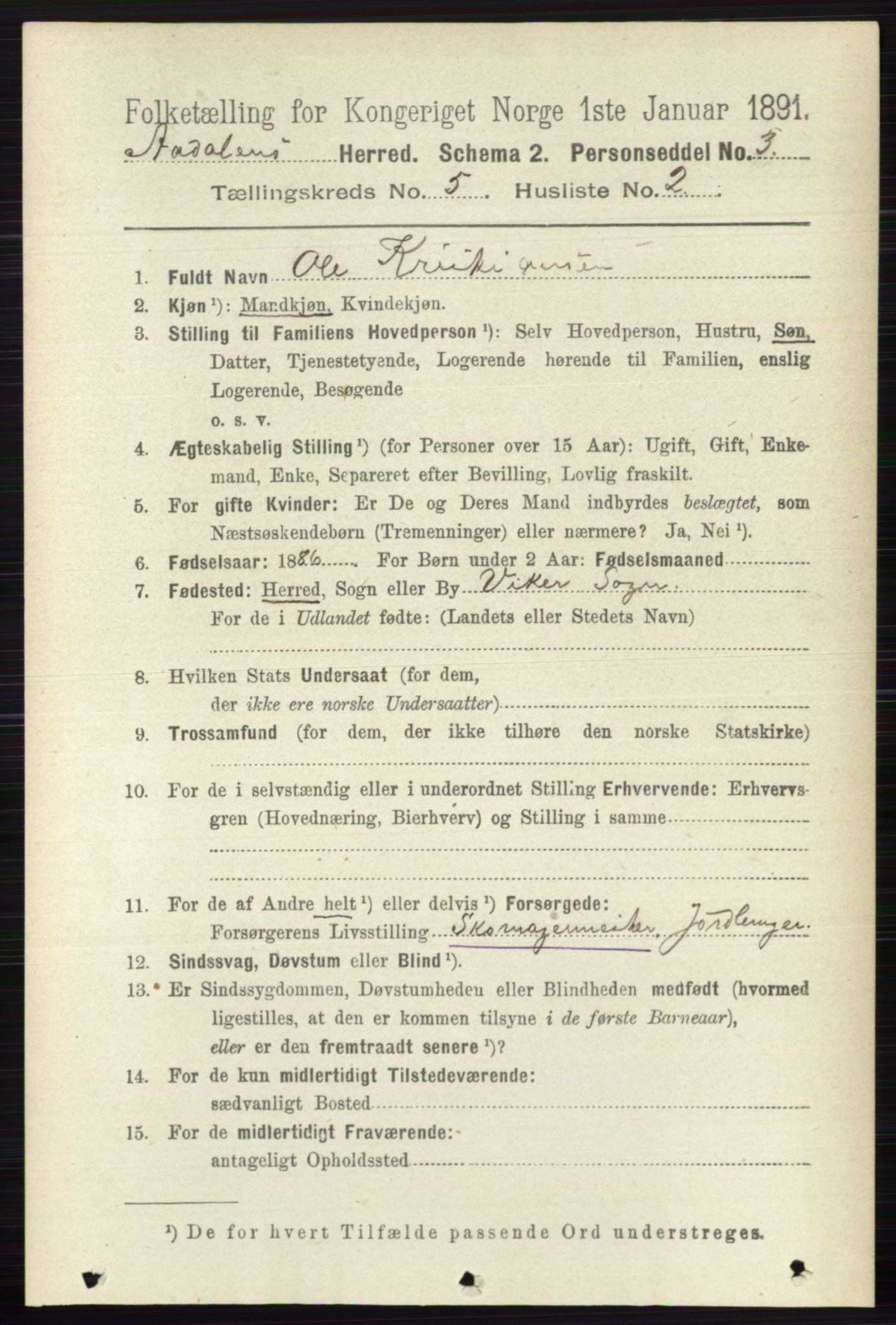 RA, 1891 census for 0614 Ådal, 1891, p. 2021