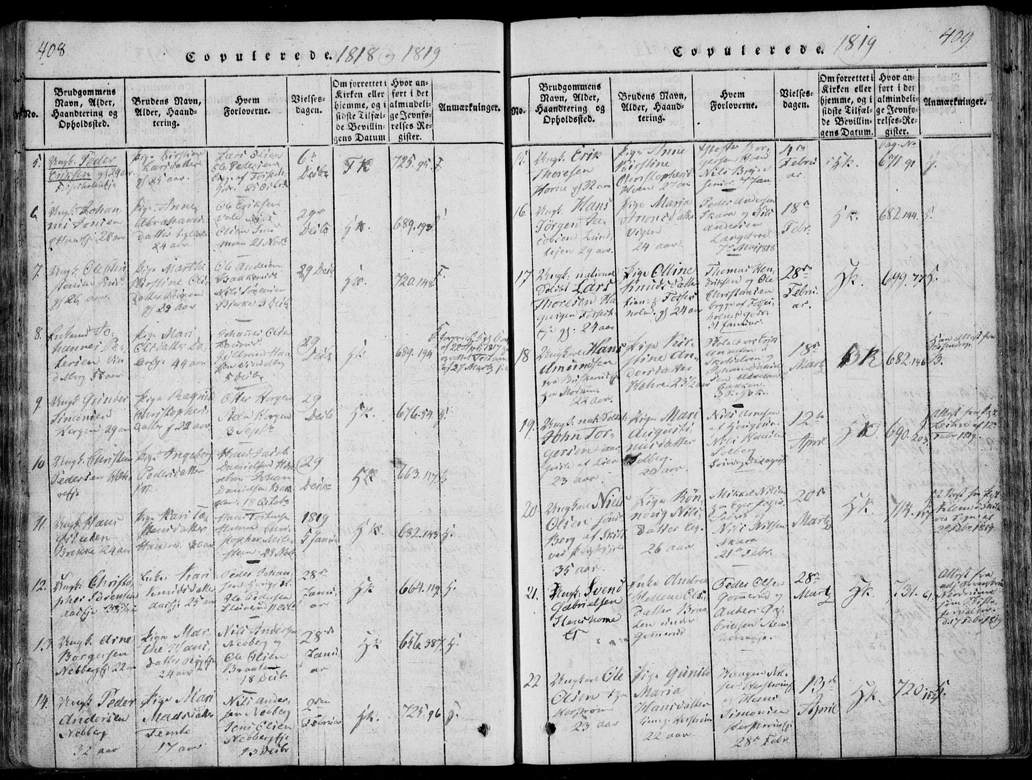 Eiker kirkebøker, AV/SAKO-A-4/F/Fa/L0011: Parish register (official) no. I 11, 1814-1827, p. 408-409