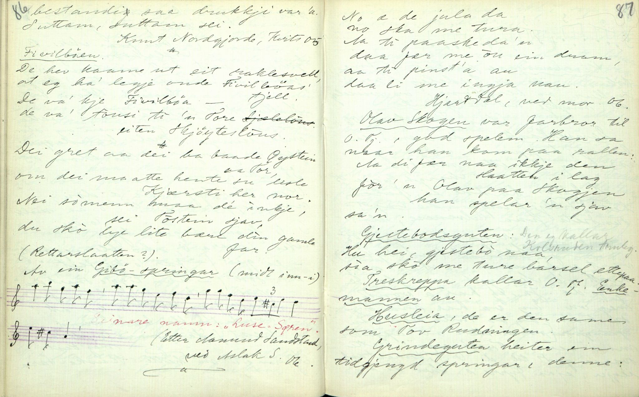 Rikard Berge, TEMU/TGM-A-1003/F/L0003/0043: 061-100 Innholdslister / 99 Spelemennar o.a., 1907, p. 86-87