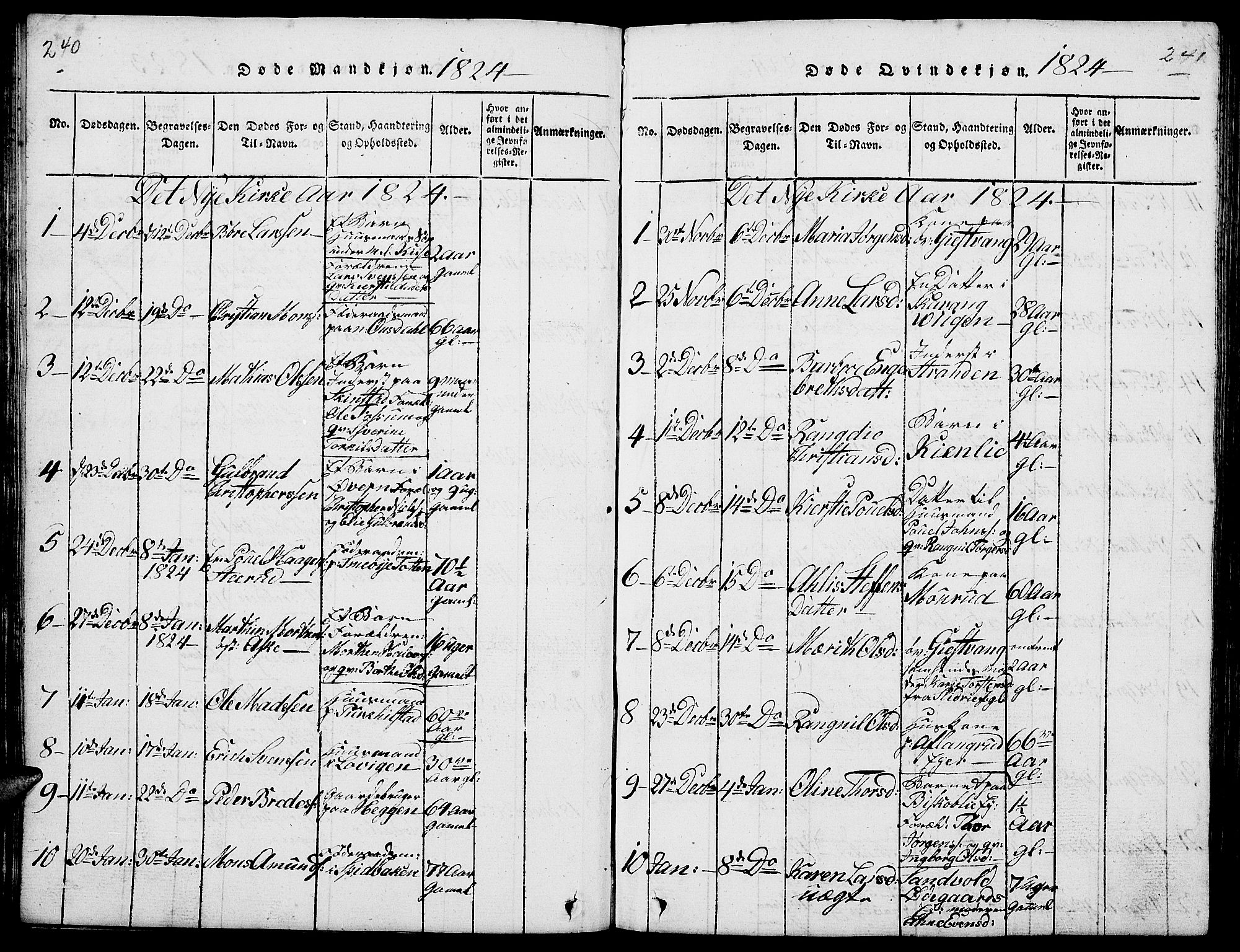 Nes prestekontor, Hedmark, AV/SAH-PREST-020/L/La/L0003: Parish register (copy) no. 3, 1814-1831, p. 240-241