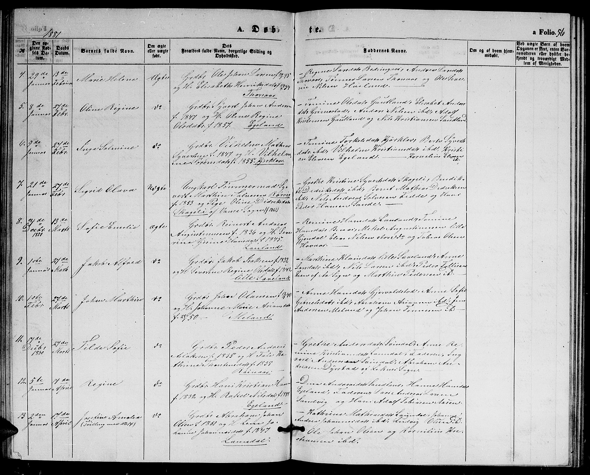 Herad sokneprestkontor, AV/SAK-1111-0018/F/Fb/Fba/L0003: Parish register (copy) no. B 3, 1863-1883, p. 56