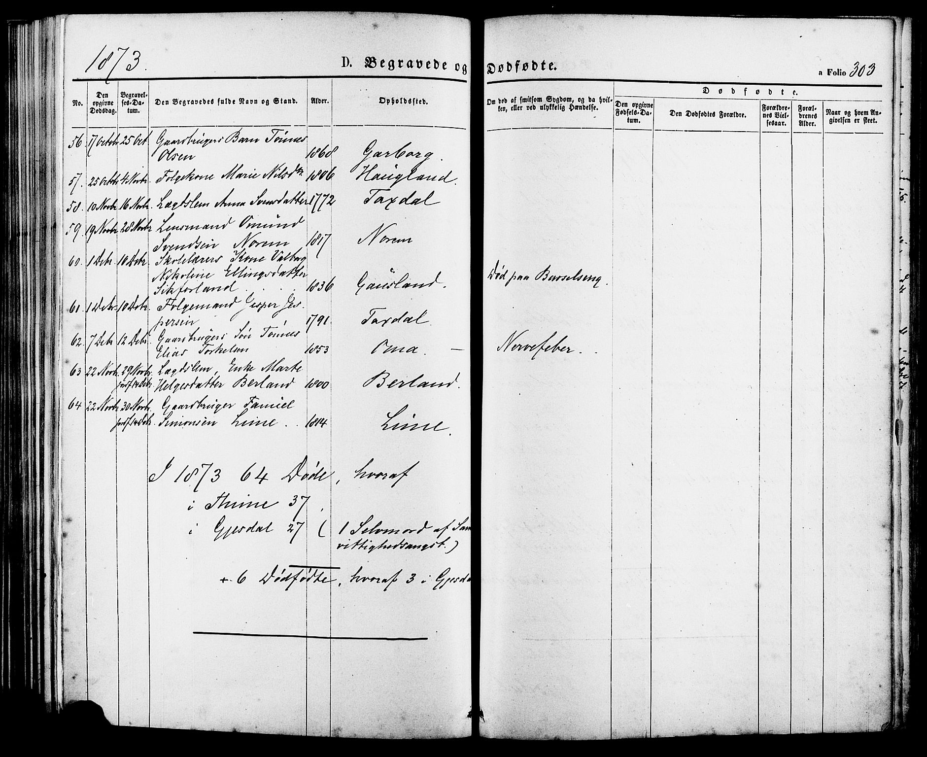 Lye sokneprestkontor, AV/SAST-A-101794/001/30BA/L0008: Parish register (official) no. A 7, 1872-1881, p. 303