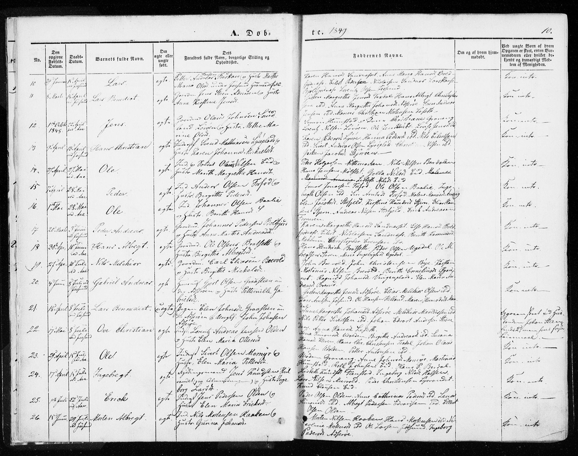 Ministerialprotokoller, klokkerbøker og fødselsregistre - Sør-Trøndelag, SAT/A-1456/655/L0677: Parish register (official) no. 655A06, 1847-1860, p. 10