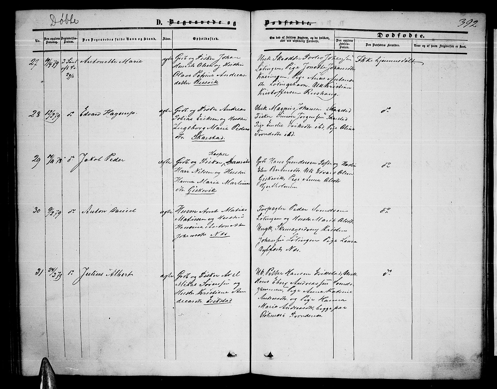 Ministerialprotokoller, klokkerbøker og fødselsregistre - Nordland, AV/SAT-A-1459/872/L1046: Parish register (copy) no. 872C02, 1852-1879, p. 392