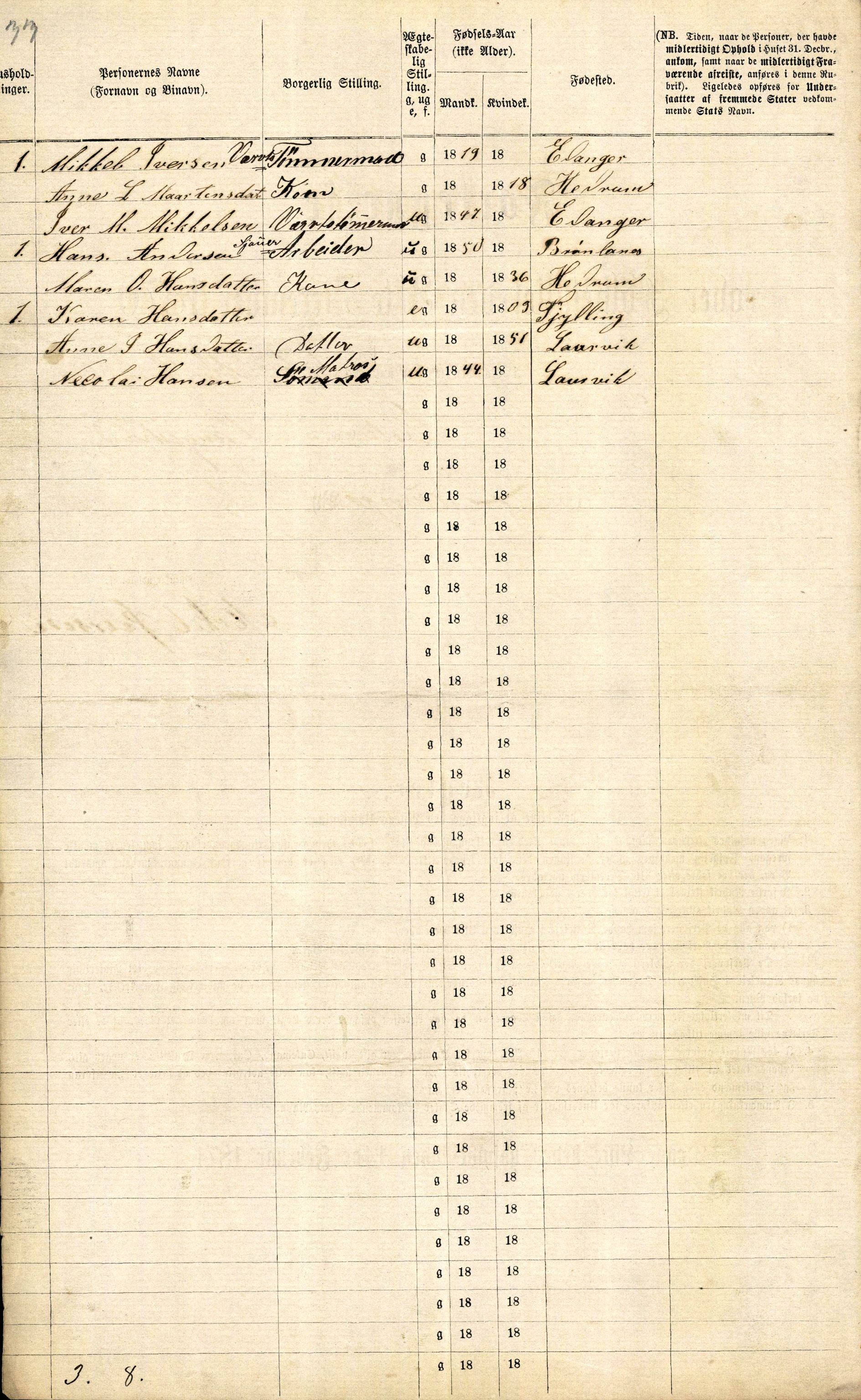 RA, 1870 census for 0707 Larvik, 1870, p. 1288