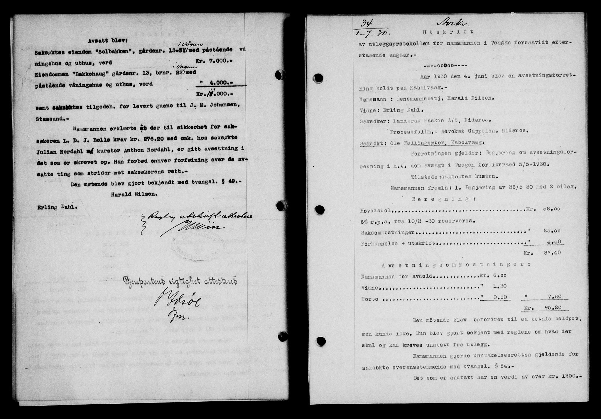 Lofoten sorenskriveri, AV/SAT-A-0017/1/2/2C/L0022b: Mortgage book no. 22b, 1930-1930, Deed date: 01.07.1930