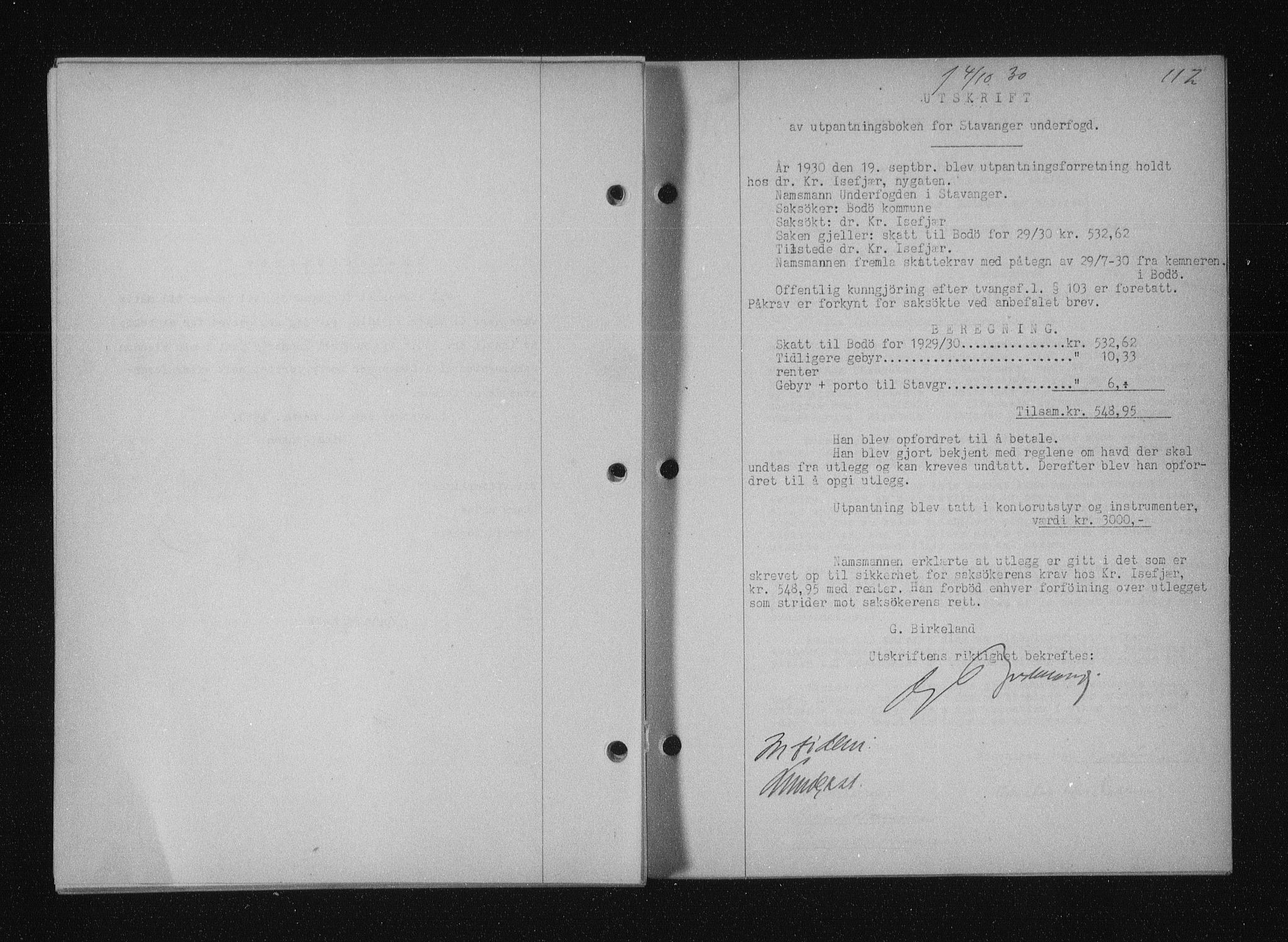 Stavanger byfogd, SAST/A-101408/001/4/41/410/410BB/L0058: Mortgage book no. 48, 1930-1931, Deed date: 04.10.1930