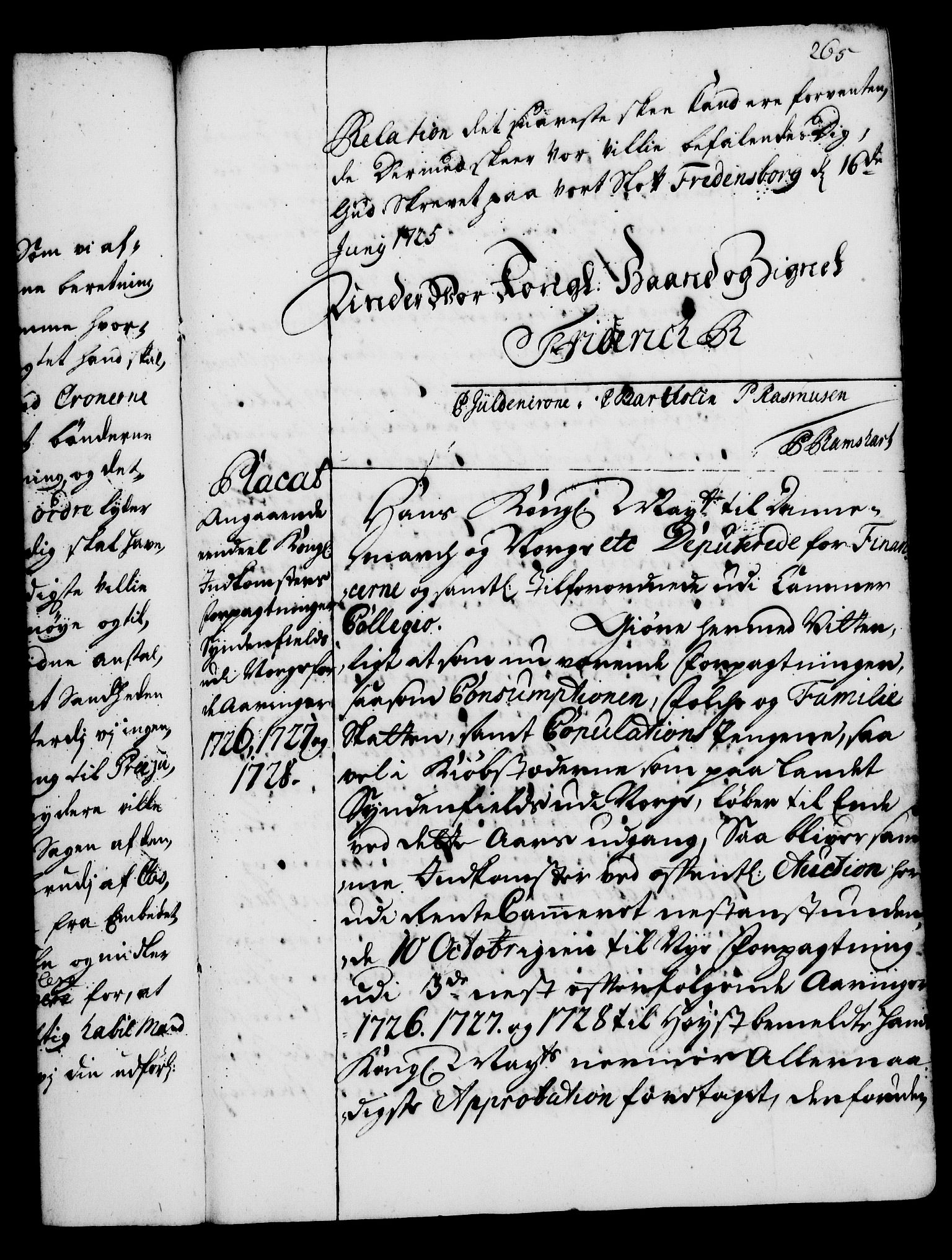 Rentekammeret, Kammerkanselliet, RA/EA-3111/G/Gg/Gga/L0002: Norsk ekspedisjonsprotokoll med register (merket RK 53.2), 1723-1727, p. 265