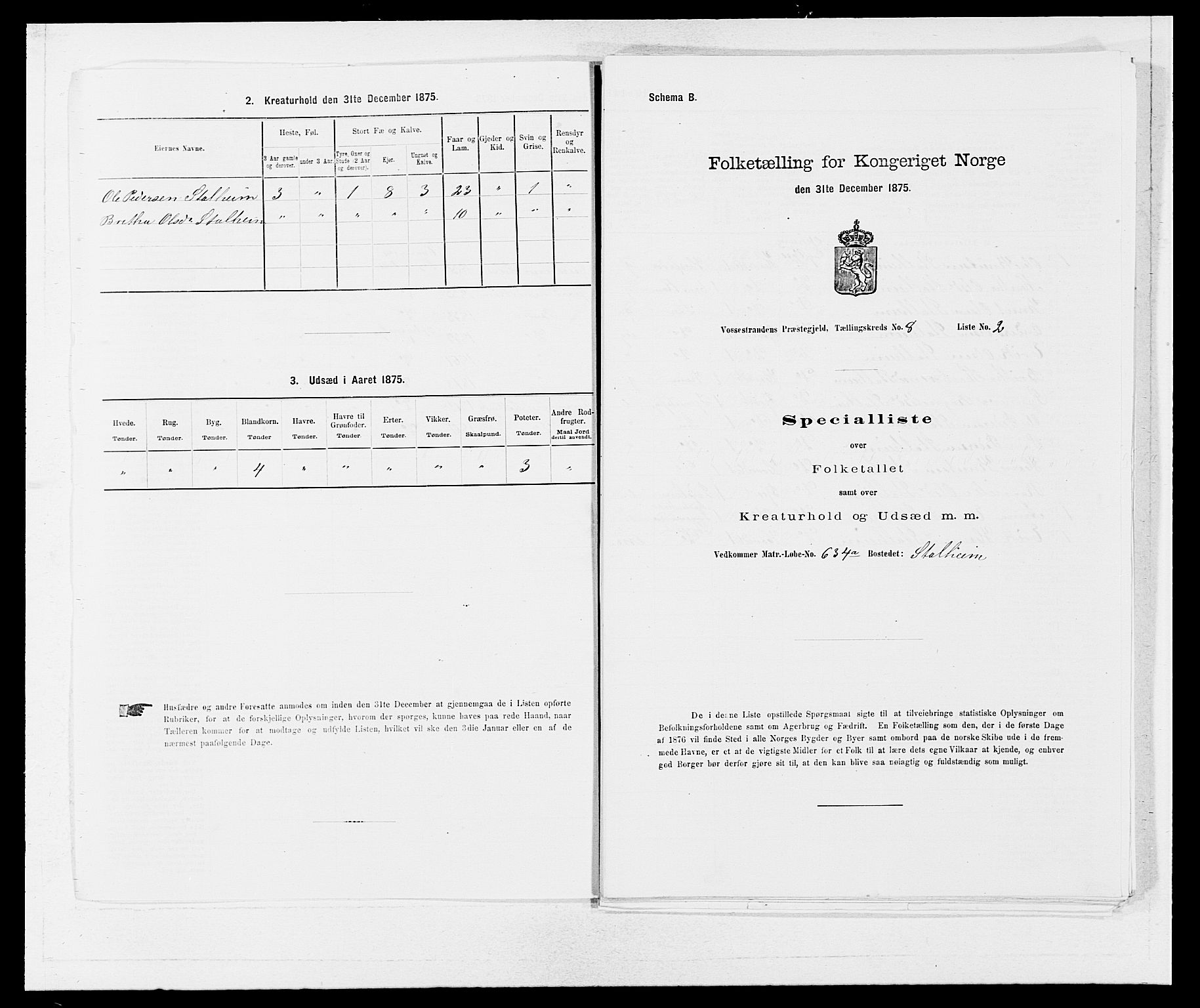 SAB, 1875 census for 1236P Vossestrand, 1875, p. 601