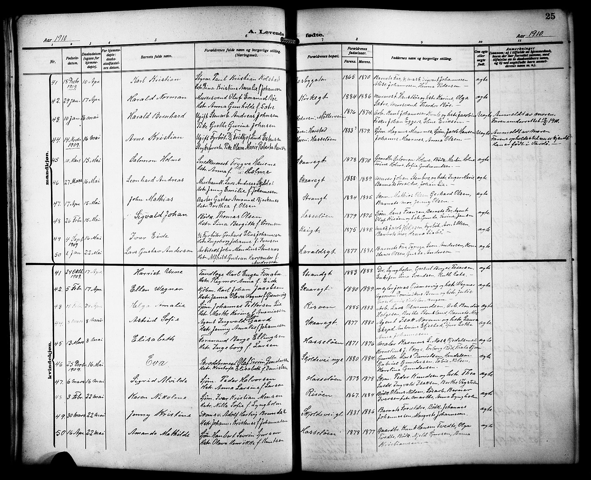 Haugesund sokneprestkontor, AV/SAST-A -101863/H/Ha/Hab/L0007: Parish register (copy) no. B 7, 1909-1920, p. 25