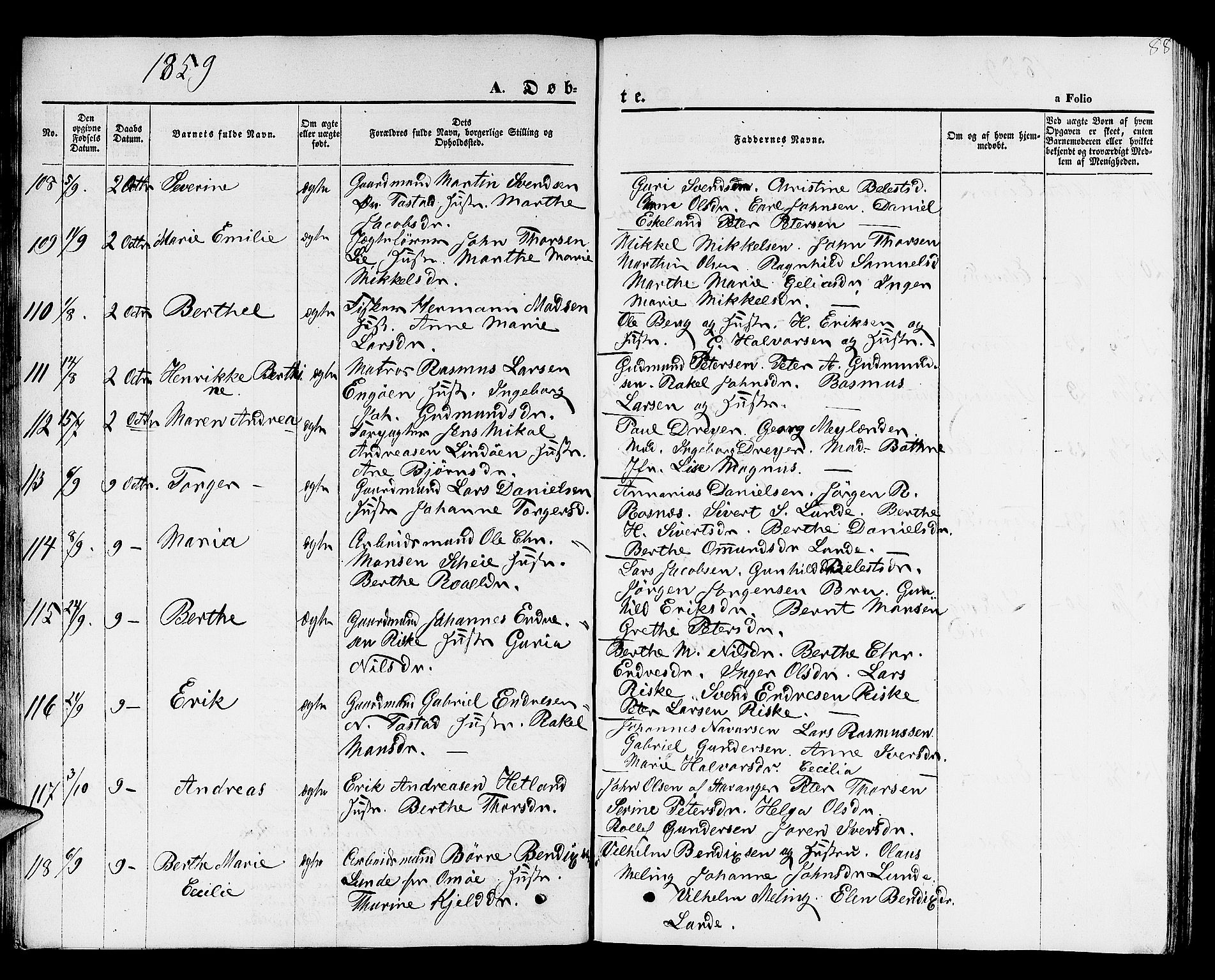 Hetland sokneprestkontor, SAST/A-101826/30/30BB/L0001: Parish register (copy) no. B 1, 1850-1868, p. 88