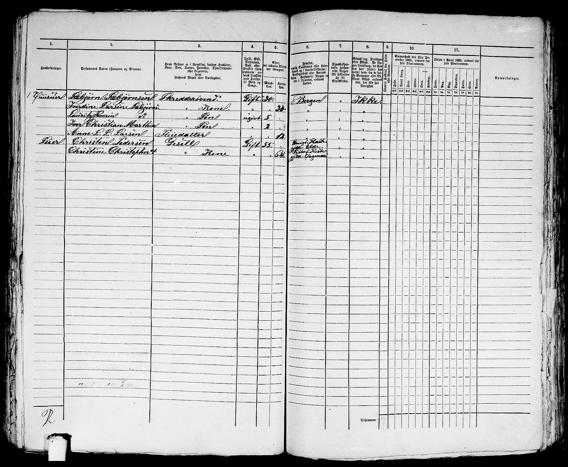 RA, 1865 census for Bergen, 1865, p. 4968