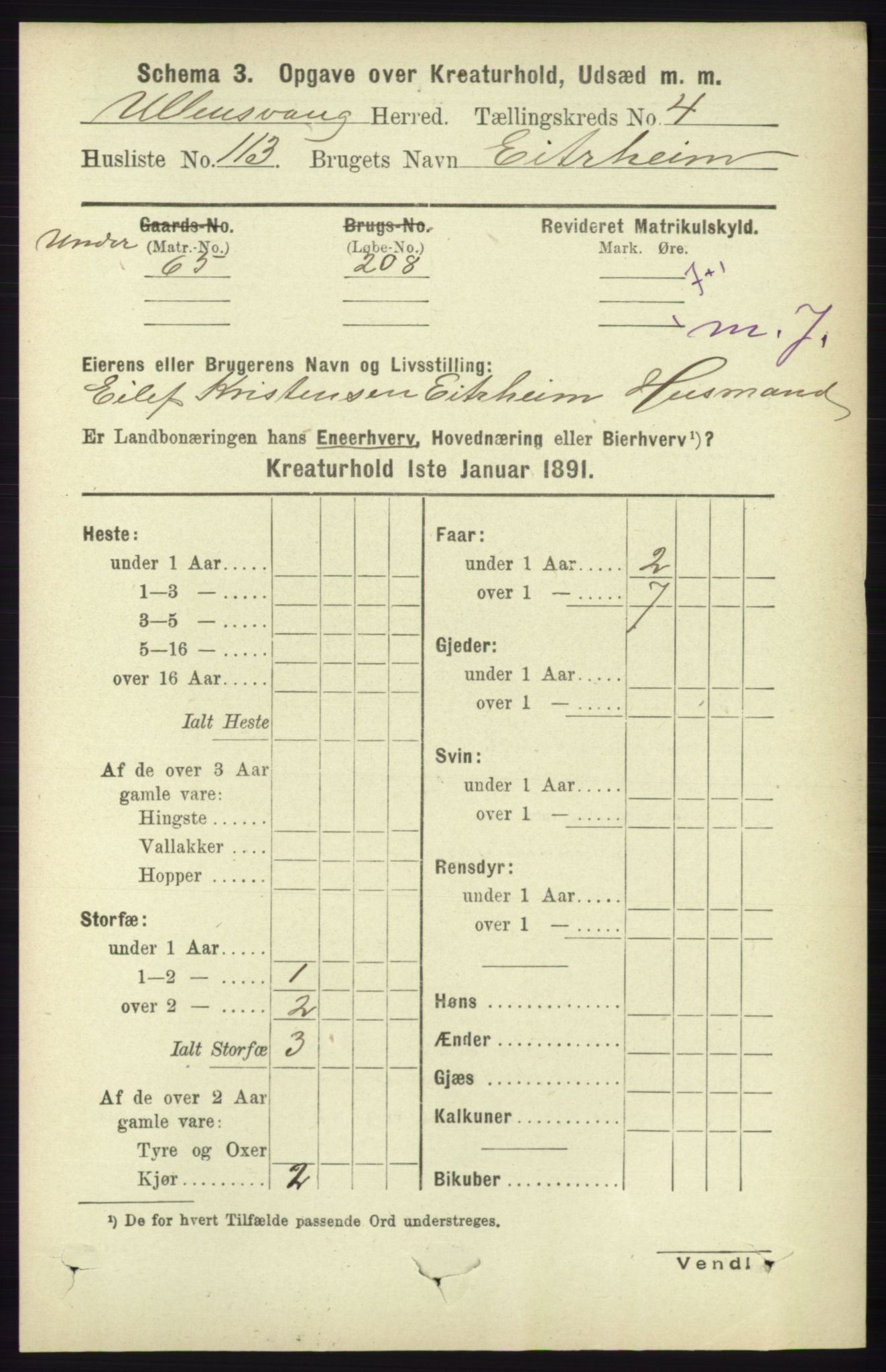 RA, 1891 census for 1230 Ullensvang, 1891, p. 7132