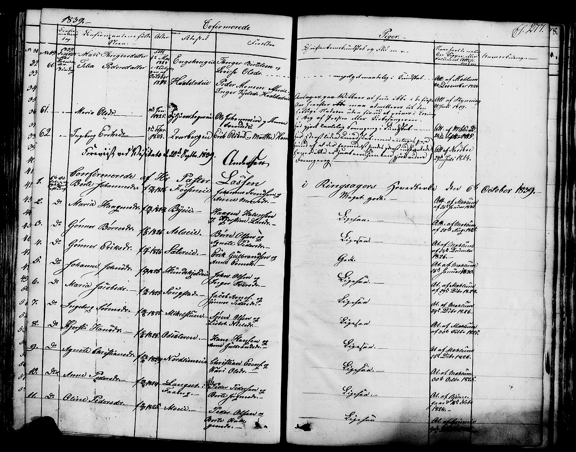 Ringsaker prestekontor, AV/SAH-PREST-014/K/Ka/L0008: Parish register (official) no. 8, 1837-1850, p. 277