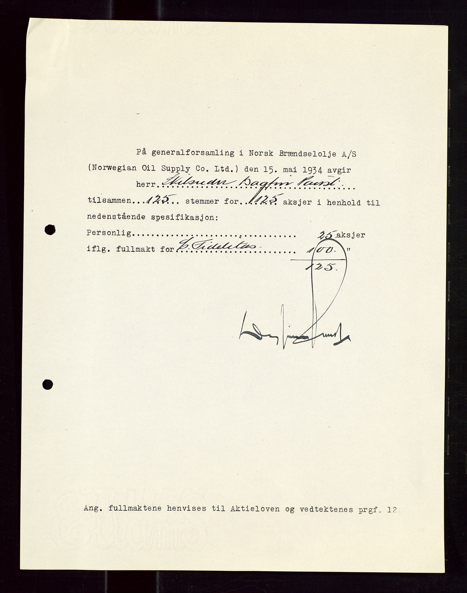 PA 1544 - Norsk Brændselolje A/S, AV/SAST-A-101965/1/A/Aa/L0002/0002: Generalforsamling  / Generalforsamling 1933, 1934, 1933-1934, p. 148