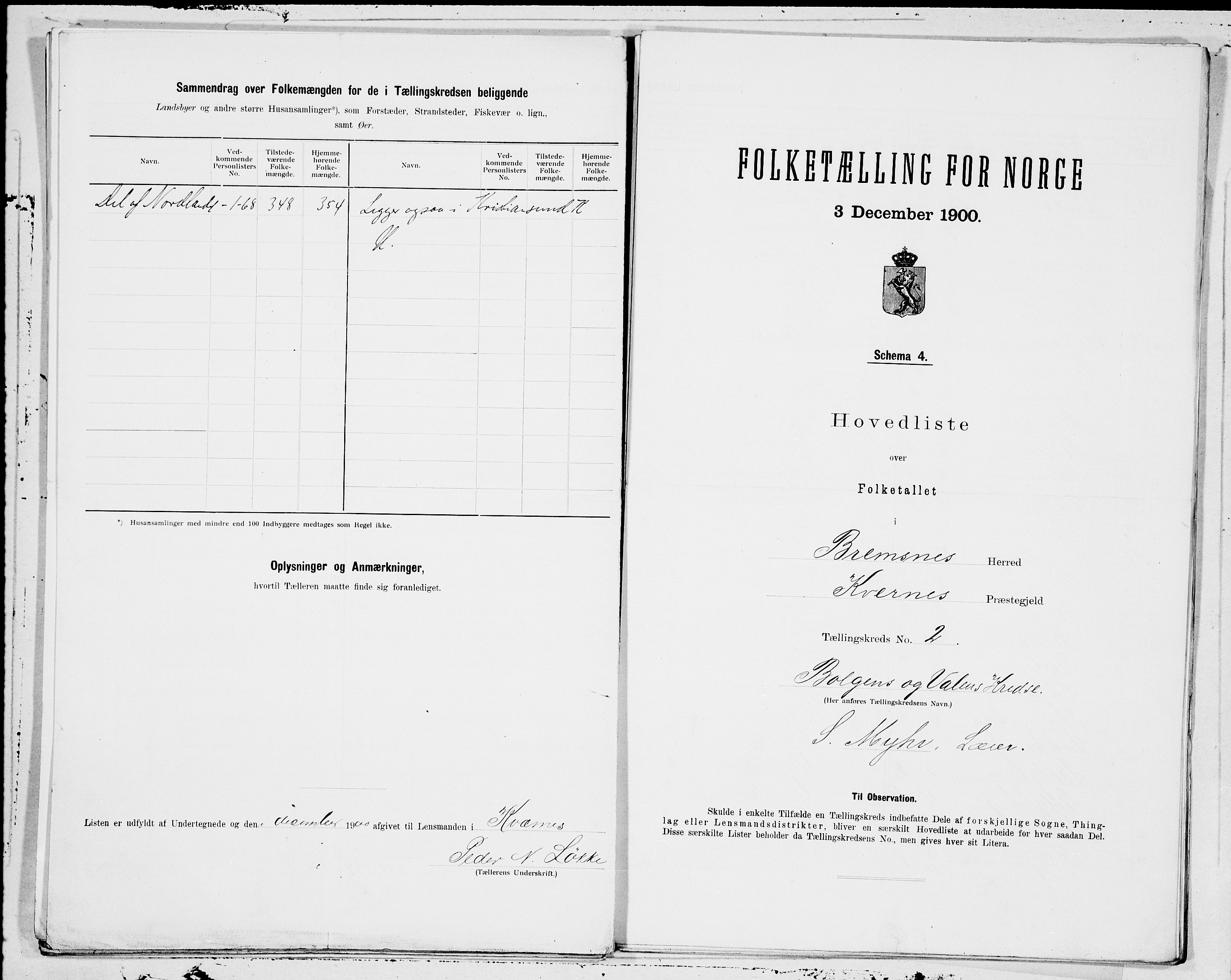 SAT, 1900 census for Bremsnes, 1900, p. 4