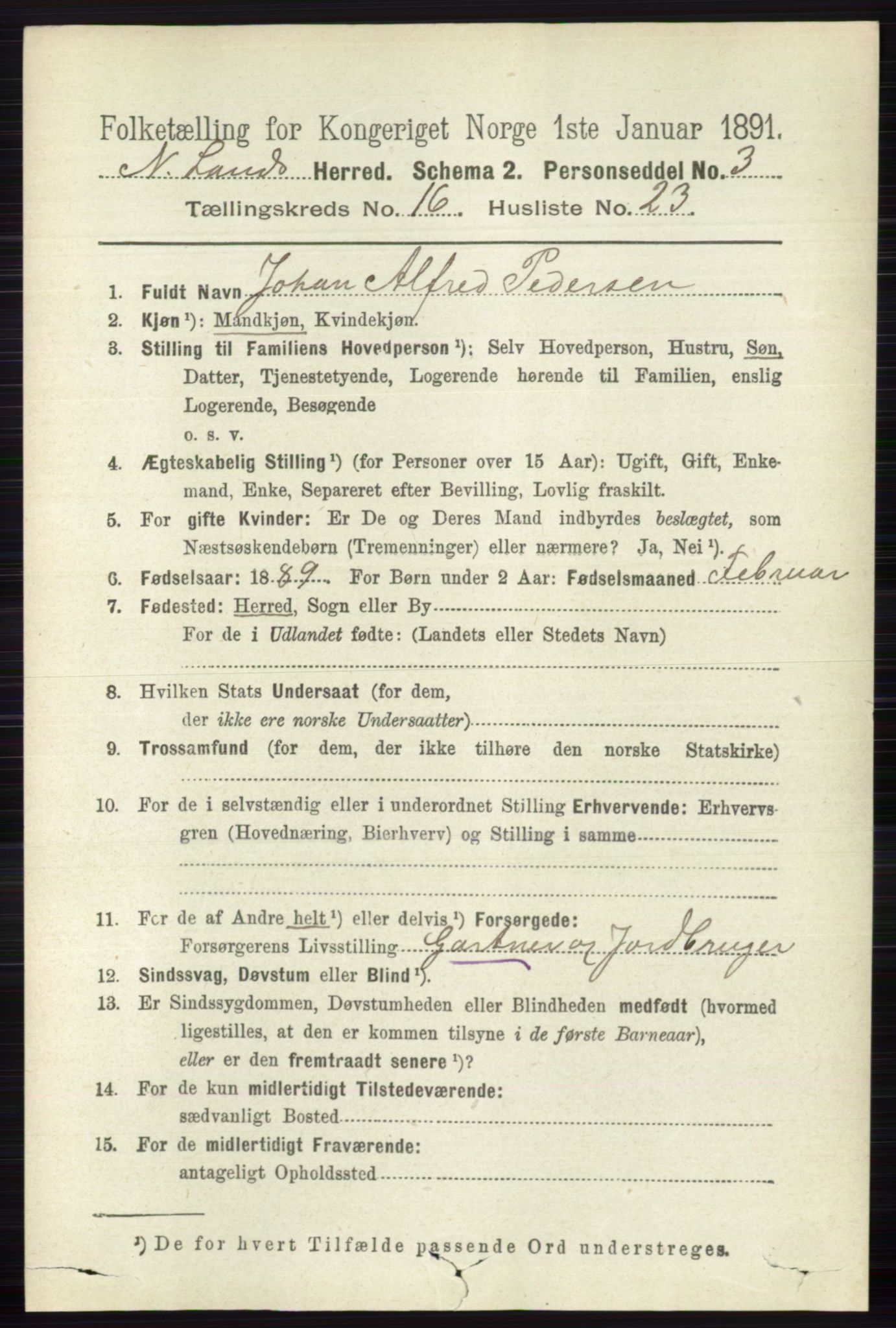 RA, 1891 census for 0538 Nordre Land, 1891, p. 4268